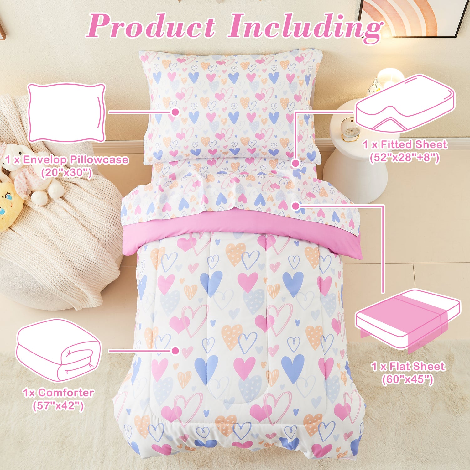Love Heart 4 Pieces Toddler Bedding Set