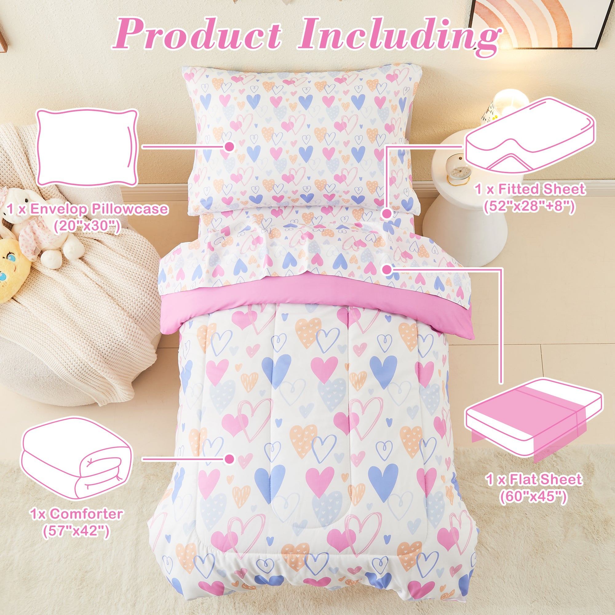 Love Heart Toddler Bedding Set– 4 Piece