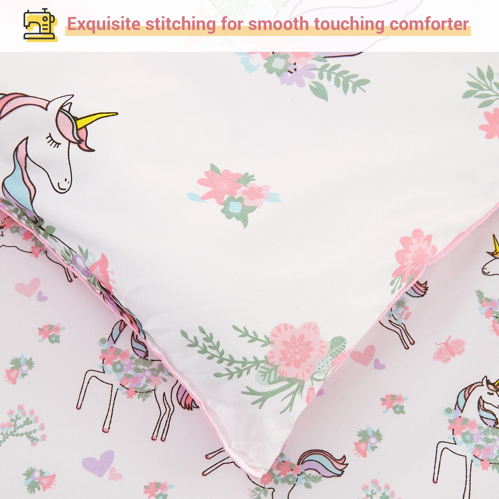 Dreamy Unicorn Floral Bedding Set for Kids– 5 or 7 Piece Options