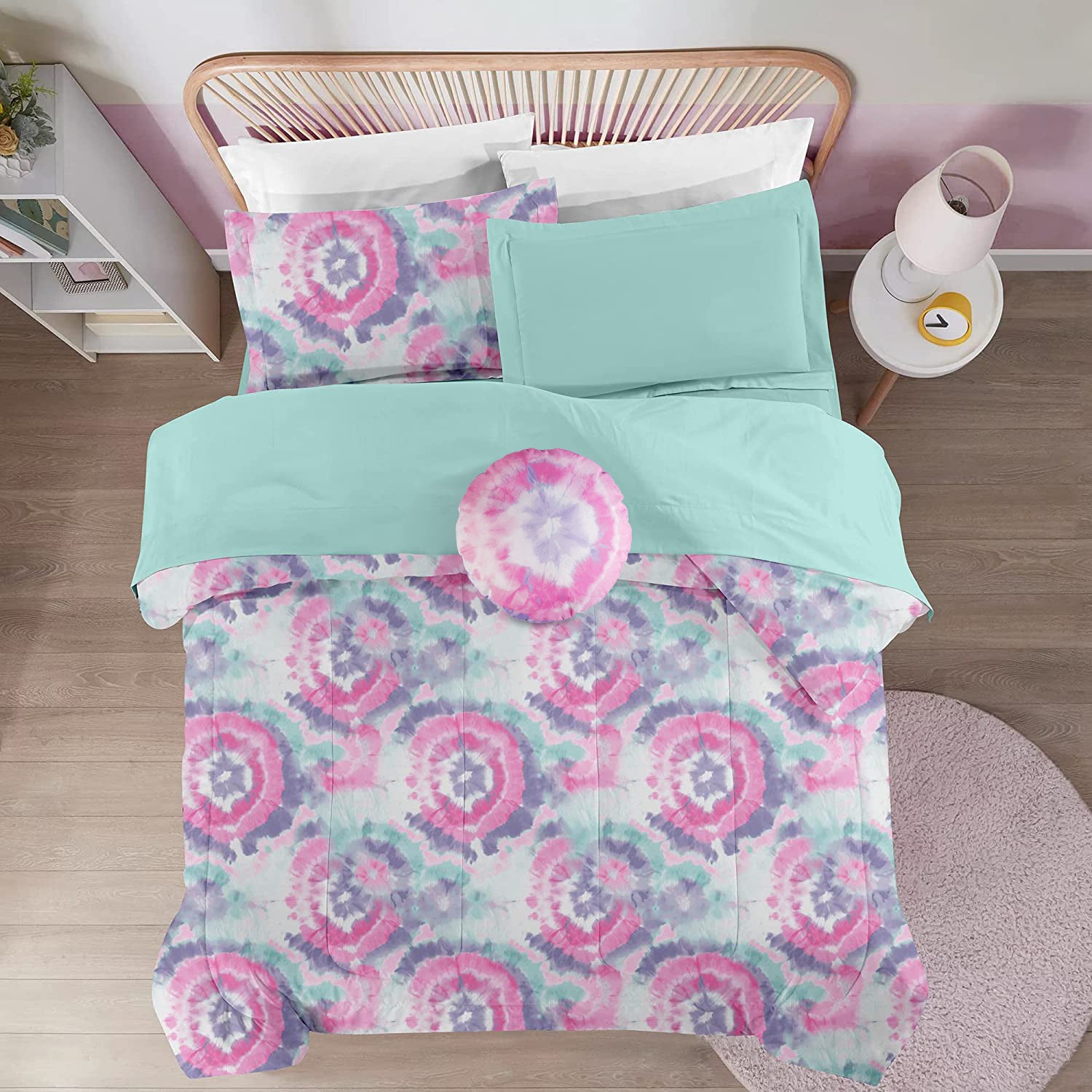 Dark Pink Round Flower Kids Comforter Sets for Girls