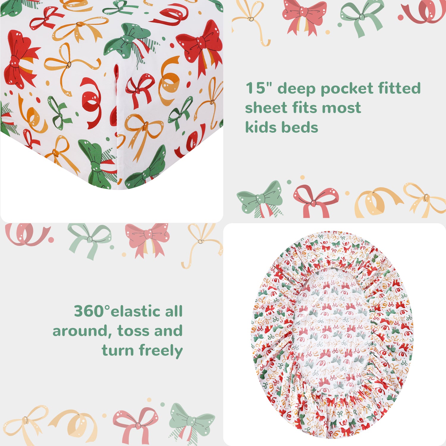 Christmas Bowknot Kids Bed Sheet Set