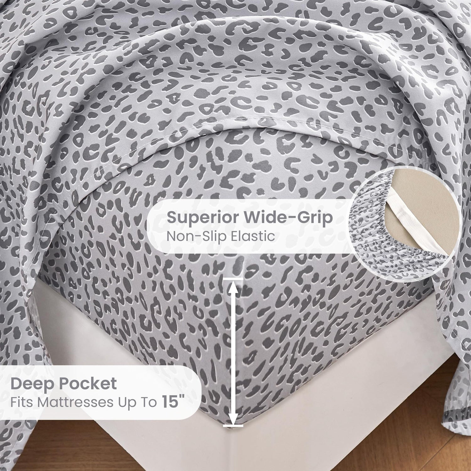 Grey Leopard Bed Sheets Set