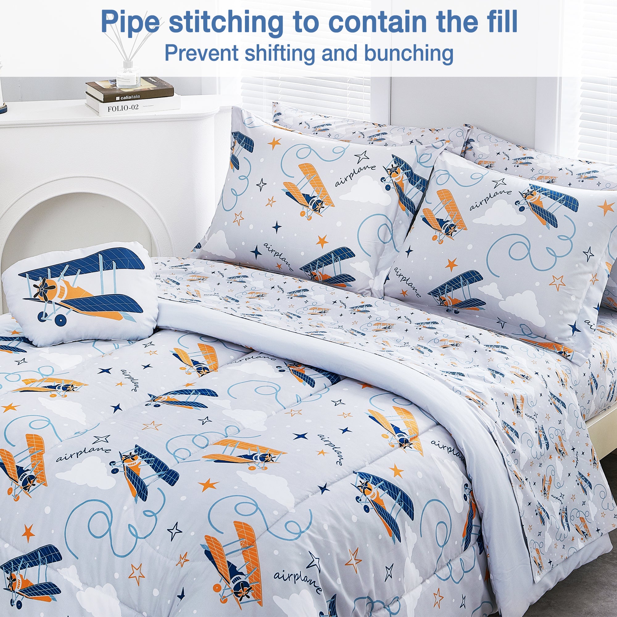 Grey Glider Comforter Sets for Kids– 6 or 8 Piece Options