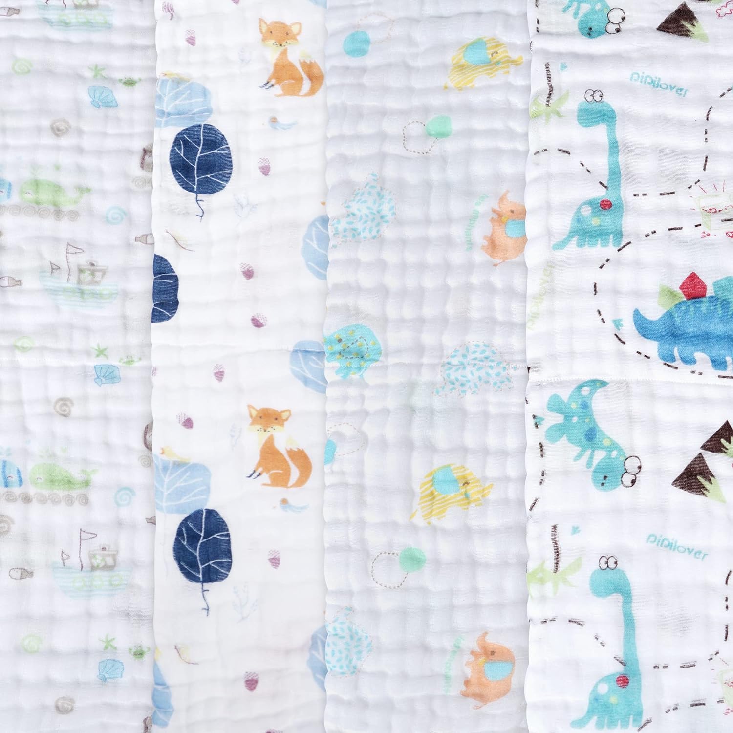 Blue Elephant Baby Muslin Burp Cloths 10" x 20" 4 Pack