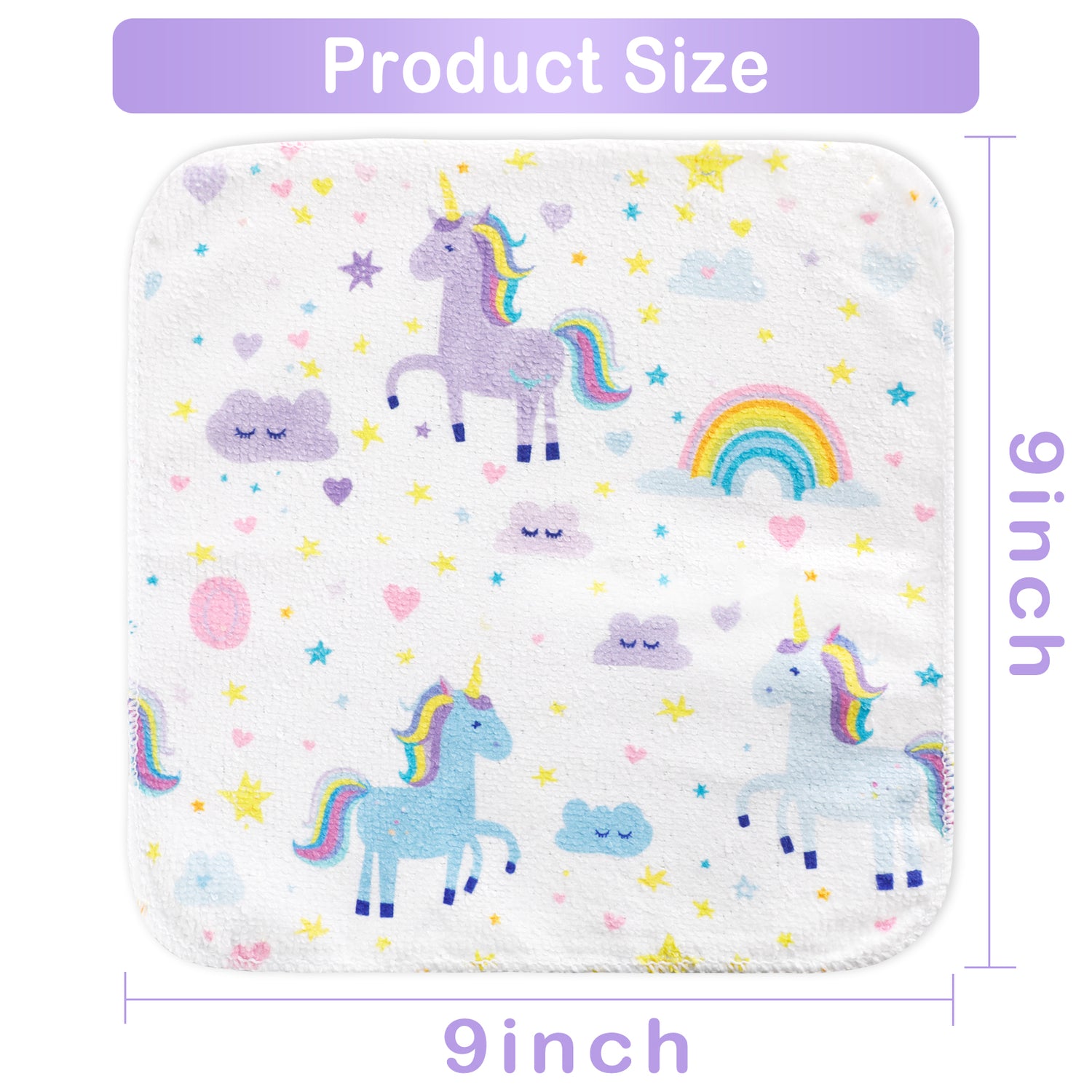 9x9 Purple unicorn Baby Washcloths