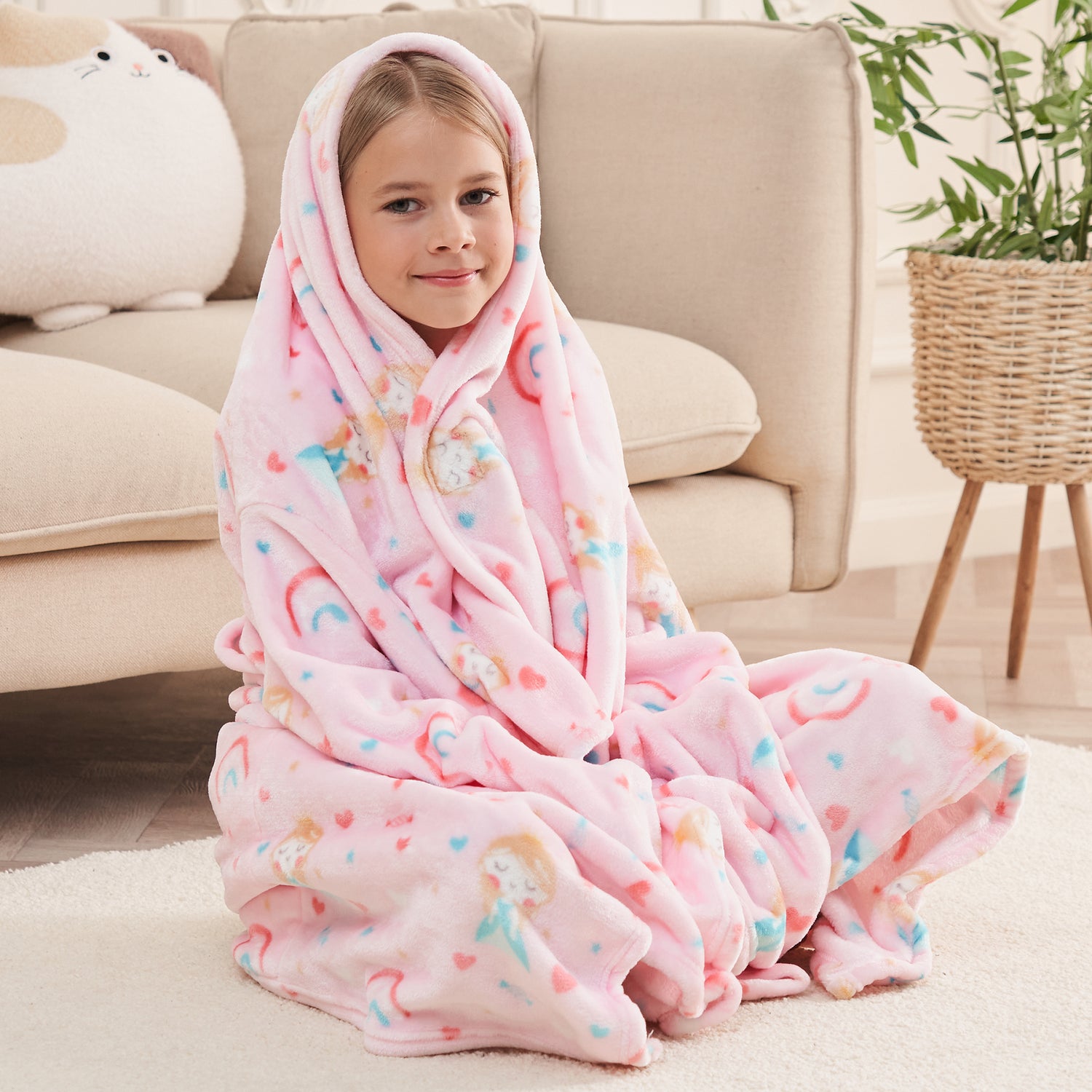 Princess Wearable Fleece Blanket with Sleeves & Foot Pocket for Kids