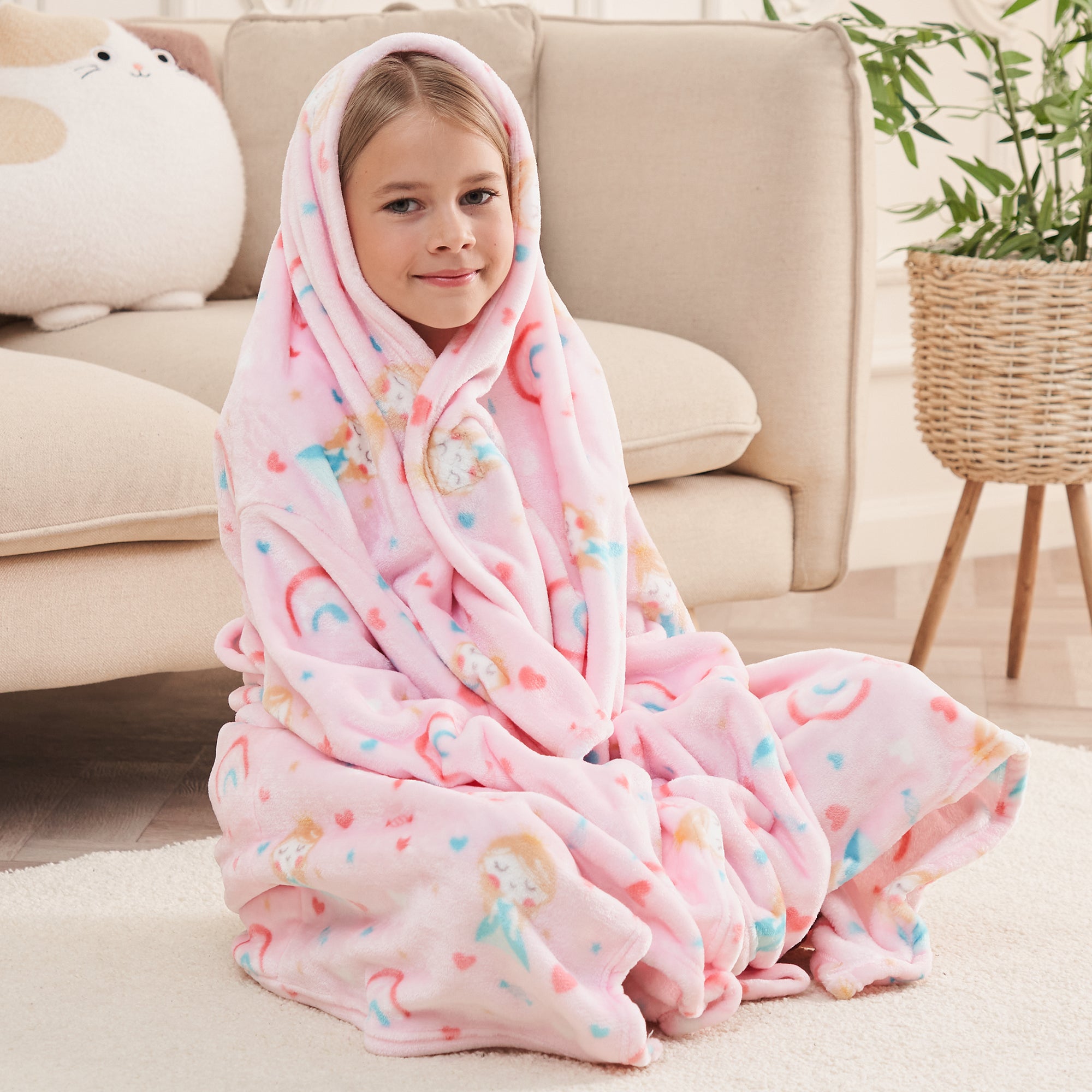 Princess Wearable Fleece Blanket with Sleeves & Foot Pocket for Kids