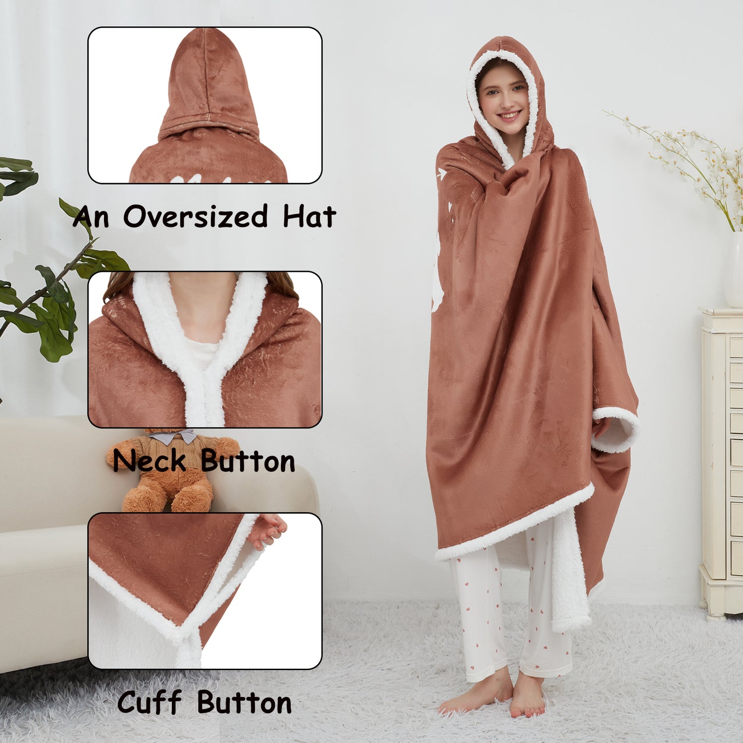 Brown Bear Wearable Blanket Hoodie Mothers Day Birthday Gifts for Wife