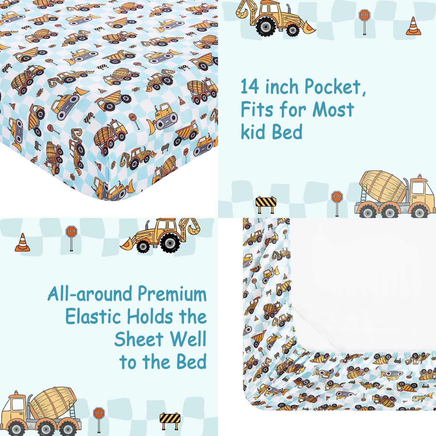 Grid Excavator Kids Bed Sheet Set