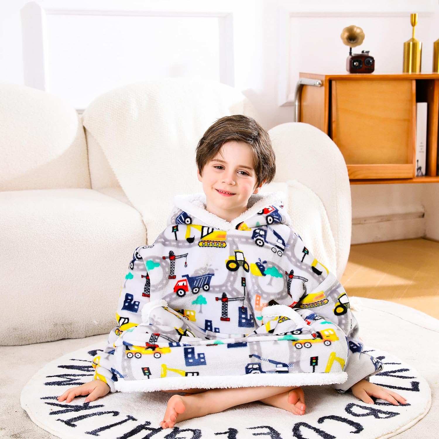 Construction Truck Wearable Blanket Hoodie for Kids