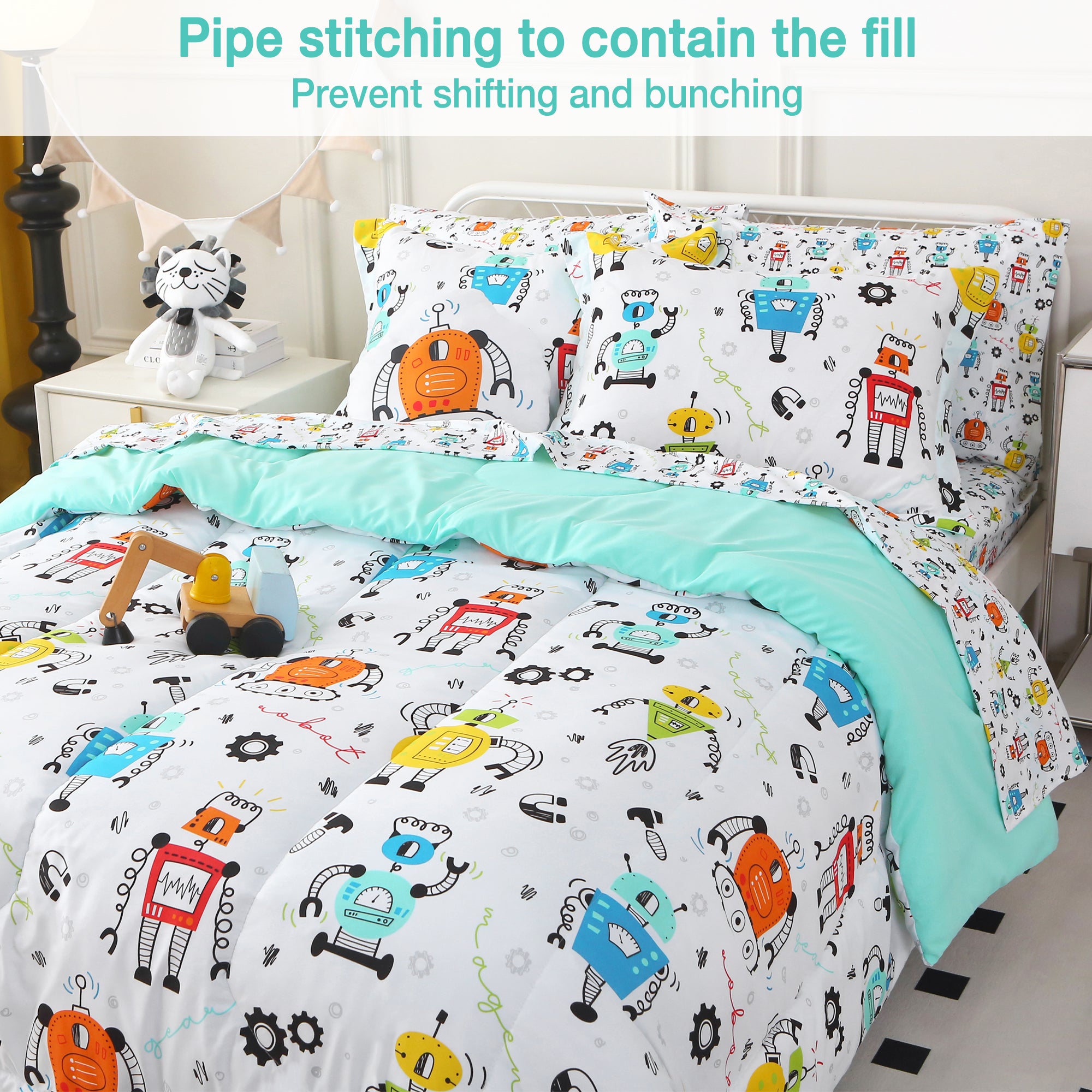 Gear Robot Comforter Sets for Kids– 6 or 8 Piece Options