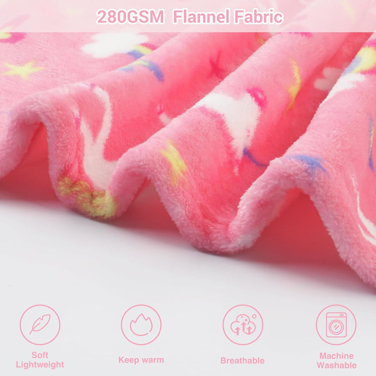 Pink Unicorn Kids Plush Throw Blanket, Soft & Warm