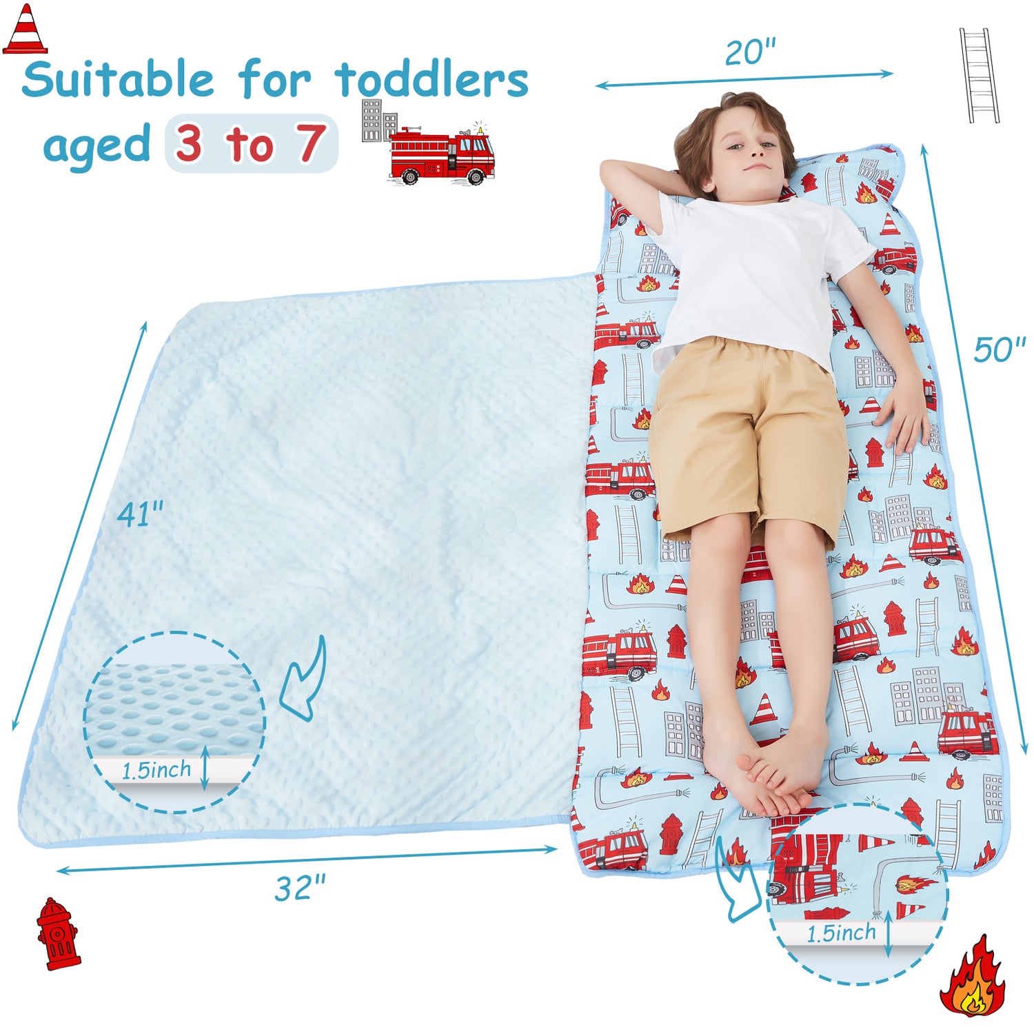 Fire Truck Toddler Nap Mat with Pillow and Blanket