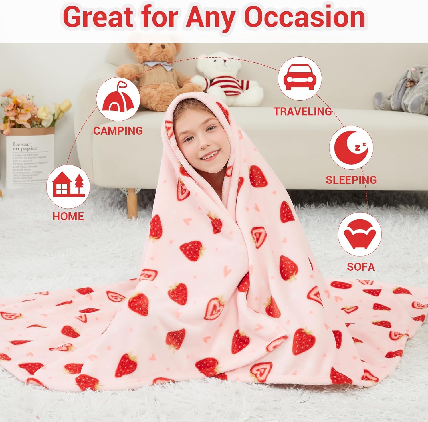 Dreamy Strawberry Kids Throw Blanket