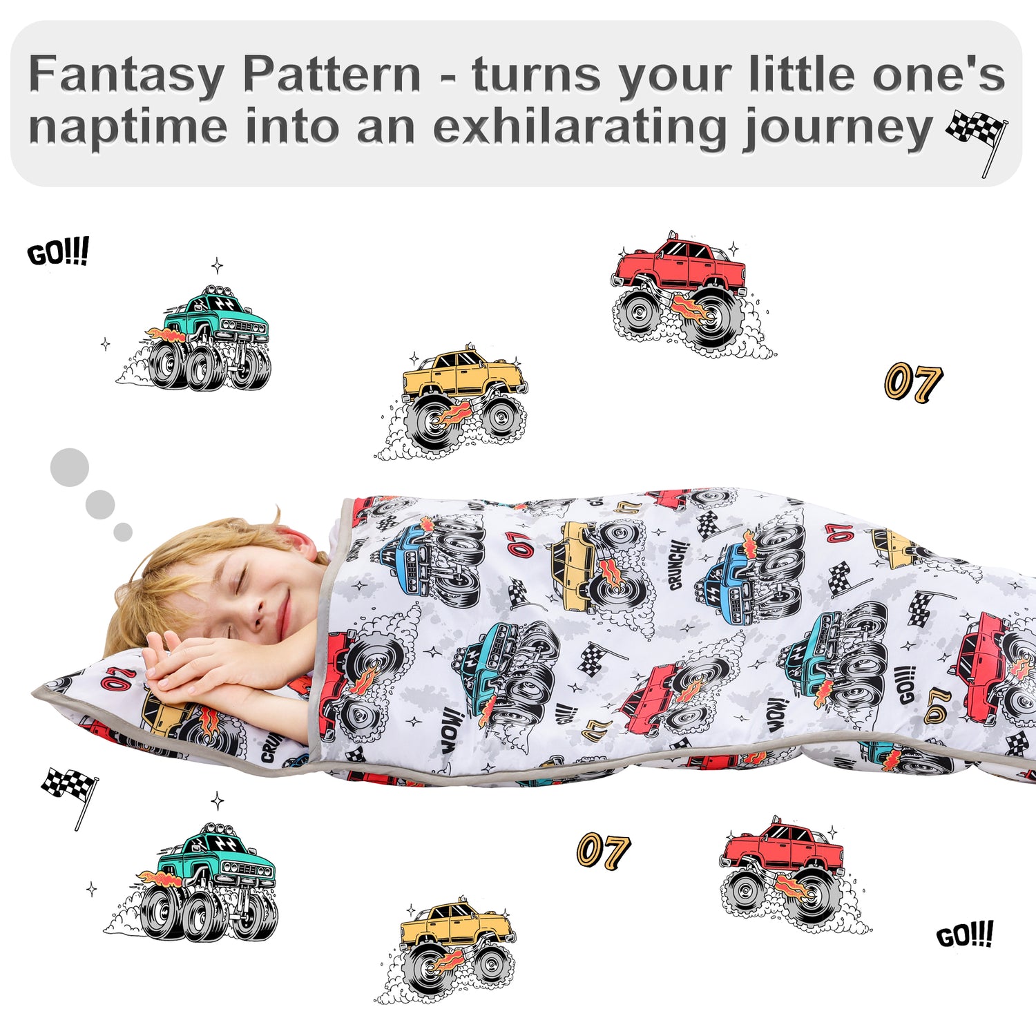 Monster Truck Toddler Nap Mat with Pillow and Blanket