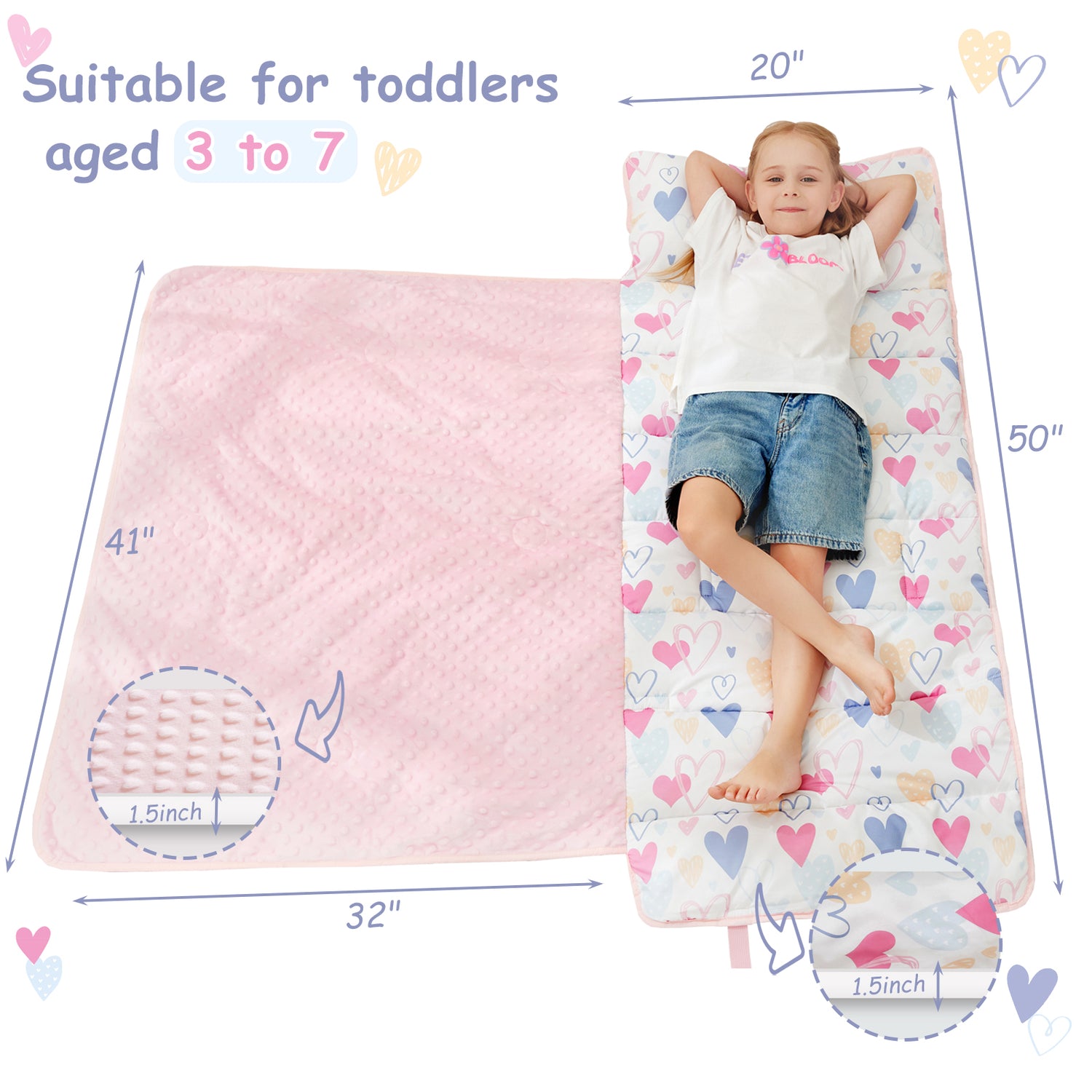 Love Toddler Nap Mat with Pillow and Blanket