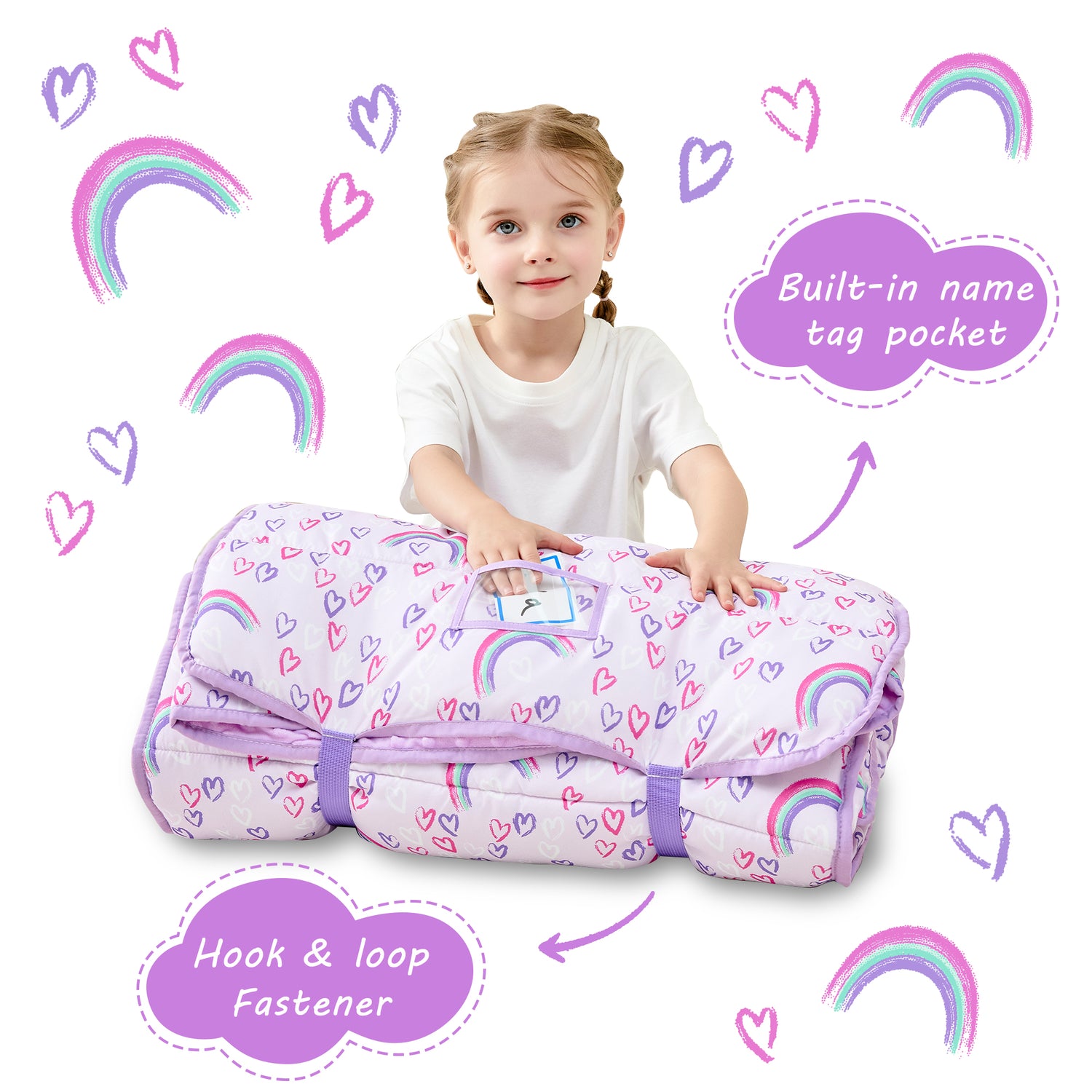 Rainbow Toddler Nap Mat with Pillow and Blanket
