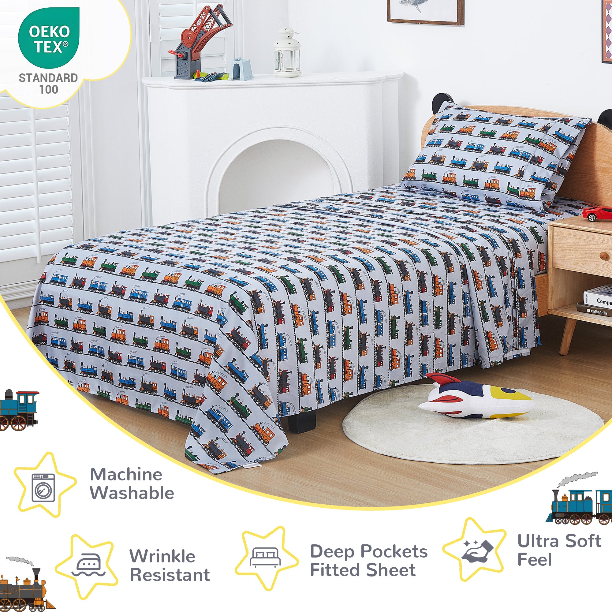 Retro Train Kids Bed Sheet Set