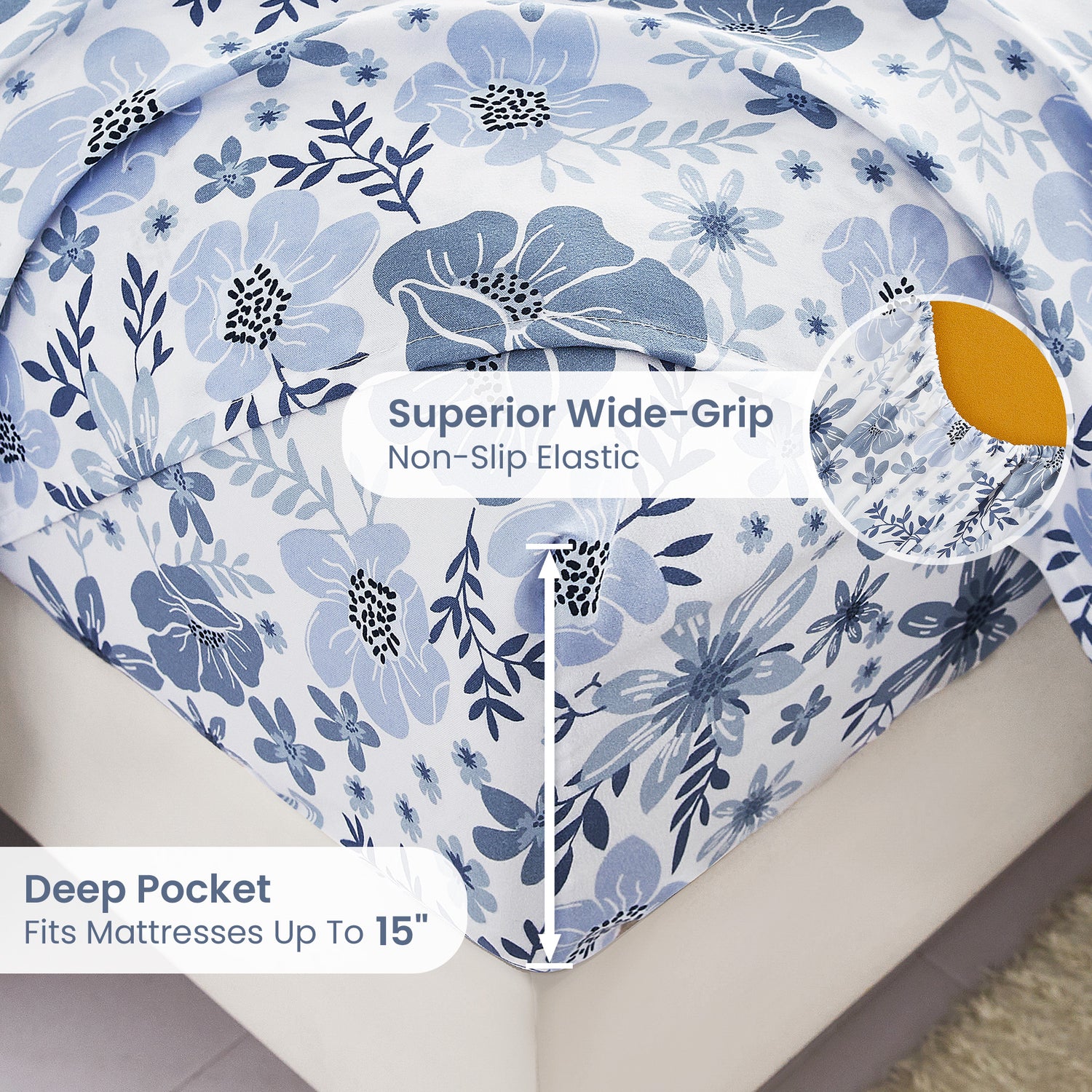 Vintage Blue & White Petal Bed Sheets Set