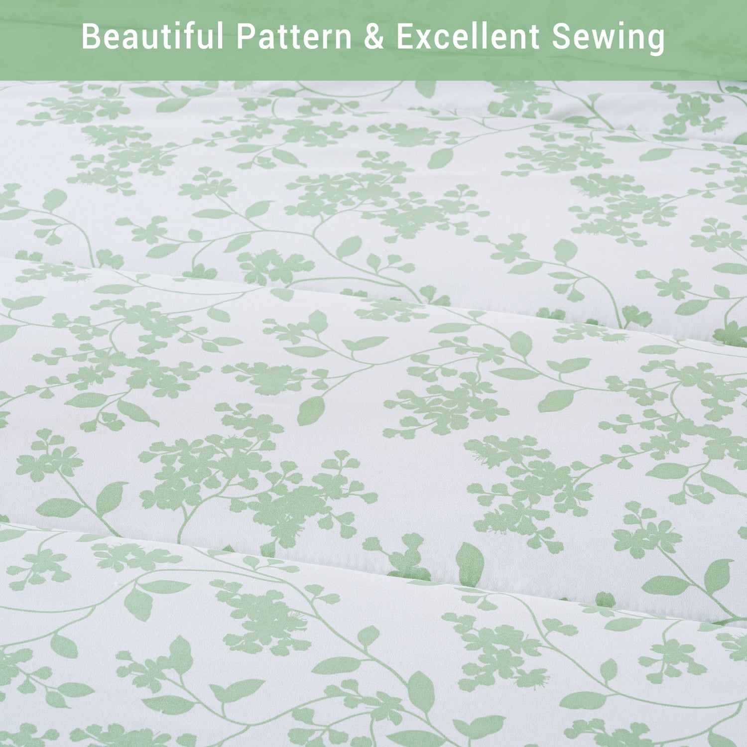 Pastel Green Floral Retreat Comforter Set 7 Pieces