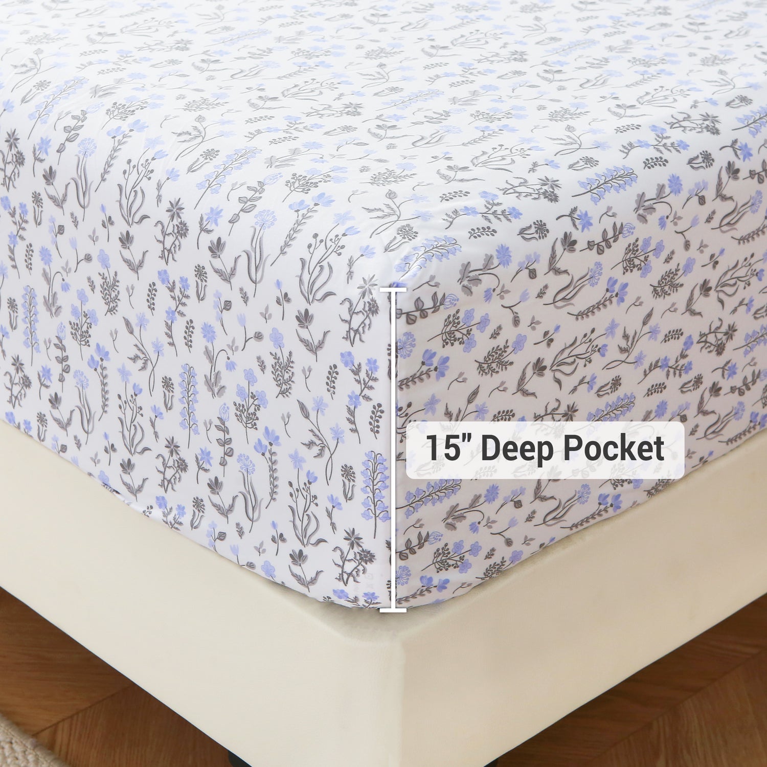 4 Piece Vintage Violet & Grey Flower Patterned Bed Sheets Set