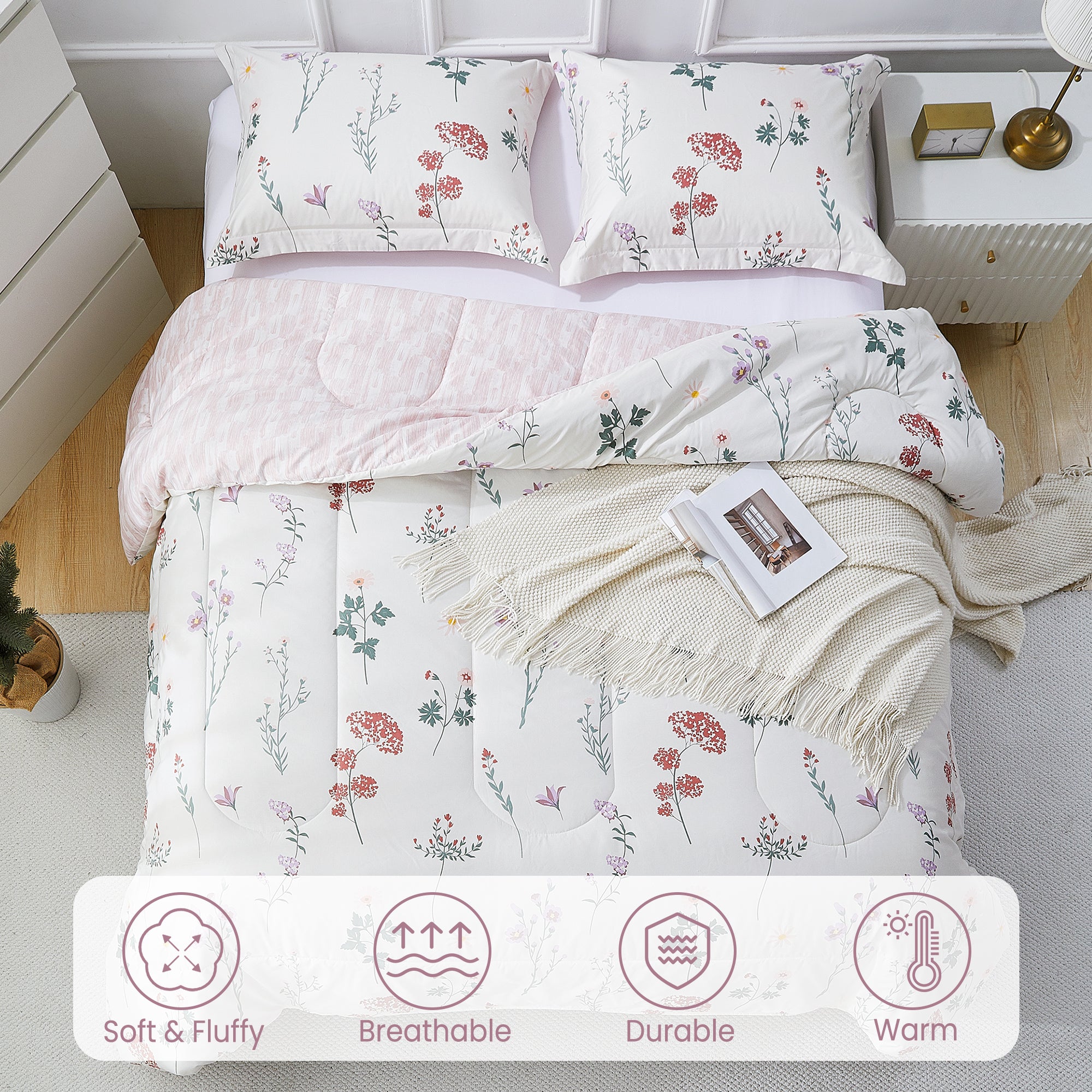 Floral Down Alternative Comforter & Shams Set - White Flower