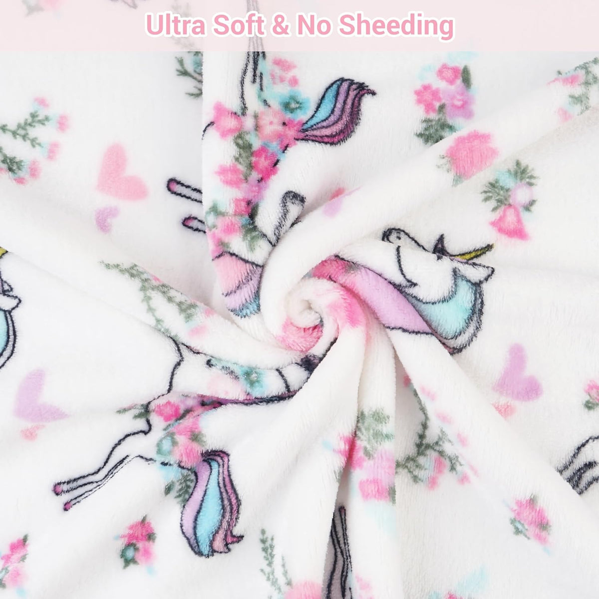 White Unicorn Kids Plush Throw Blanket, Soft & Warm