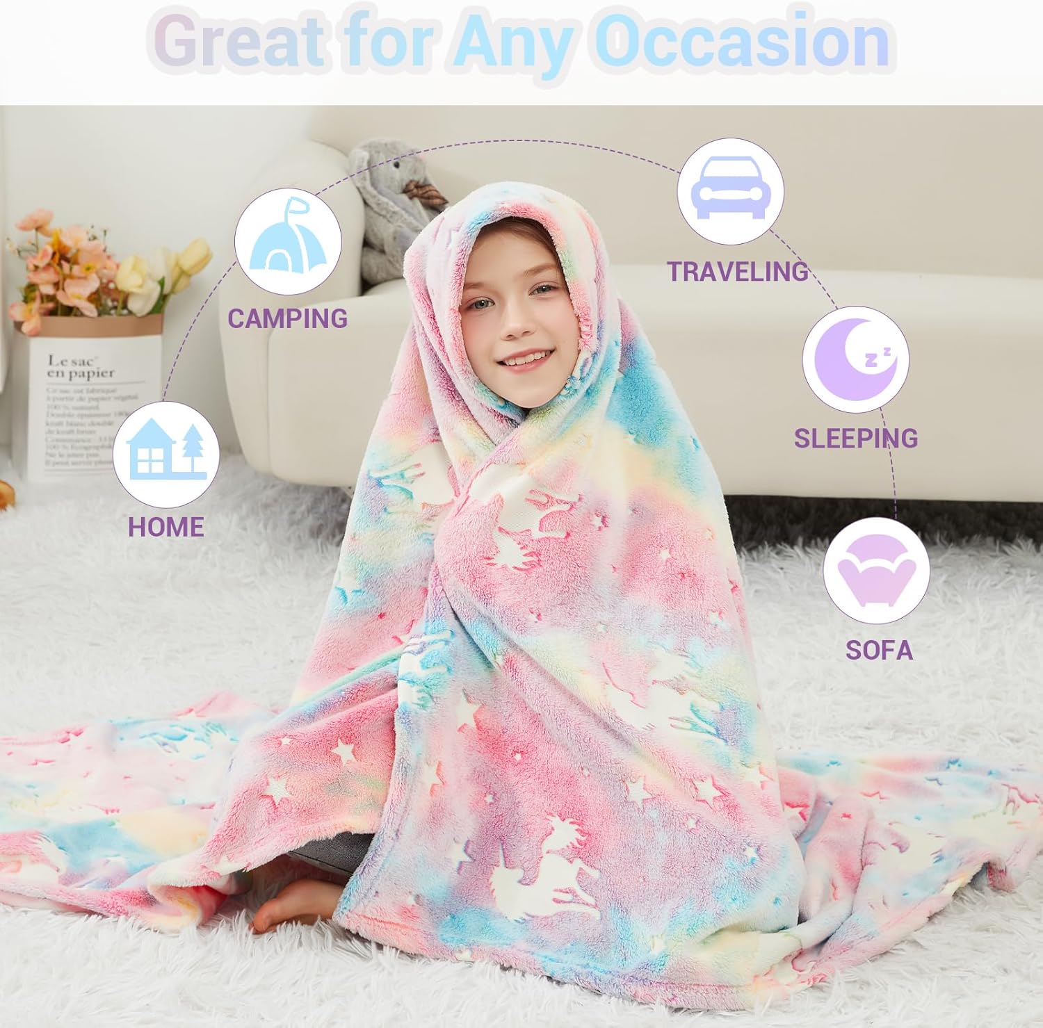Glow Unicorn Parade Kids Throw Blanket