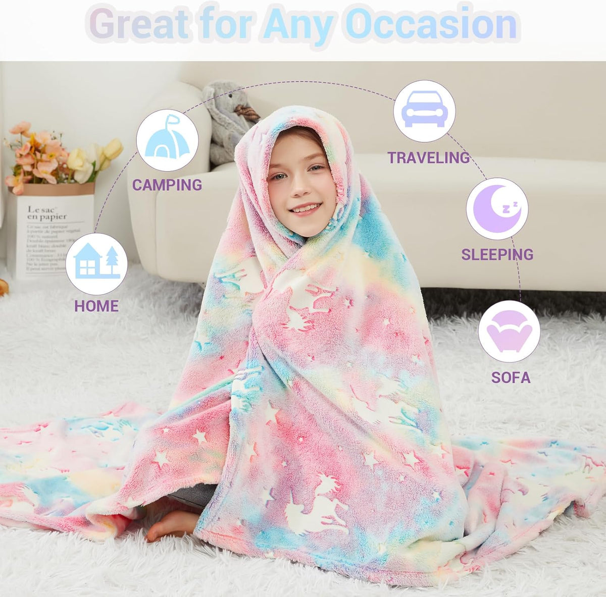 Glow Unicorn Parade Kids Throw Blanket