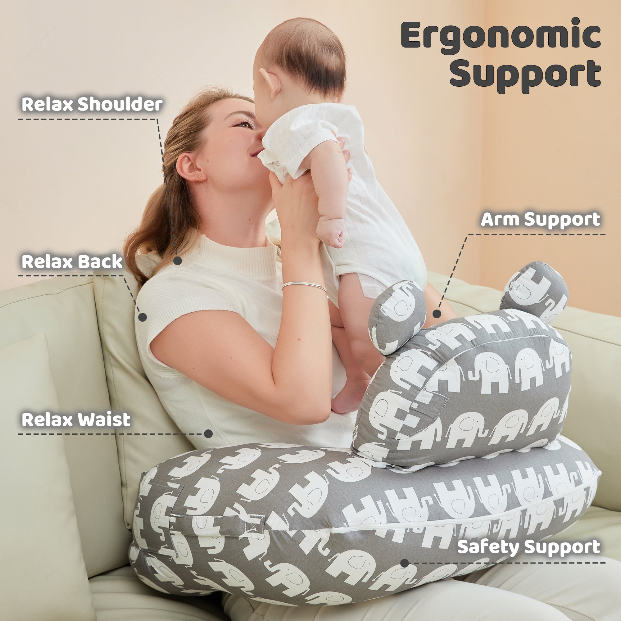 Elephant Nursing Pillow for Breastfeeding for Mom Support