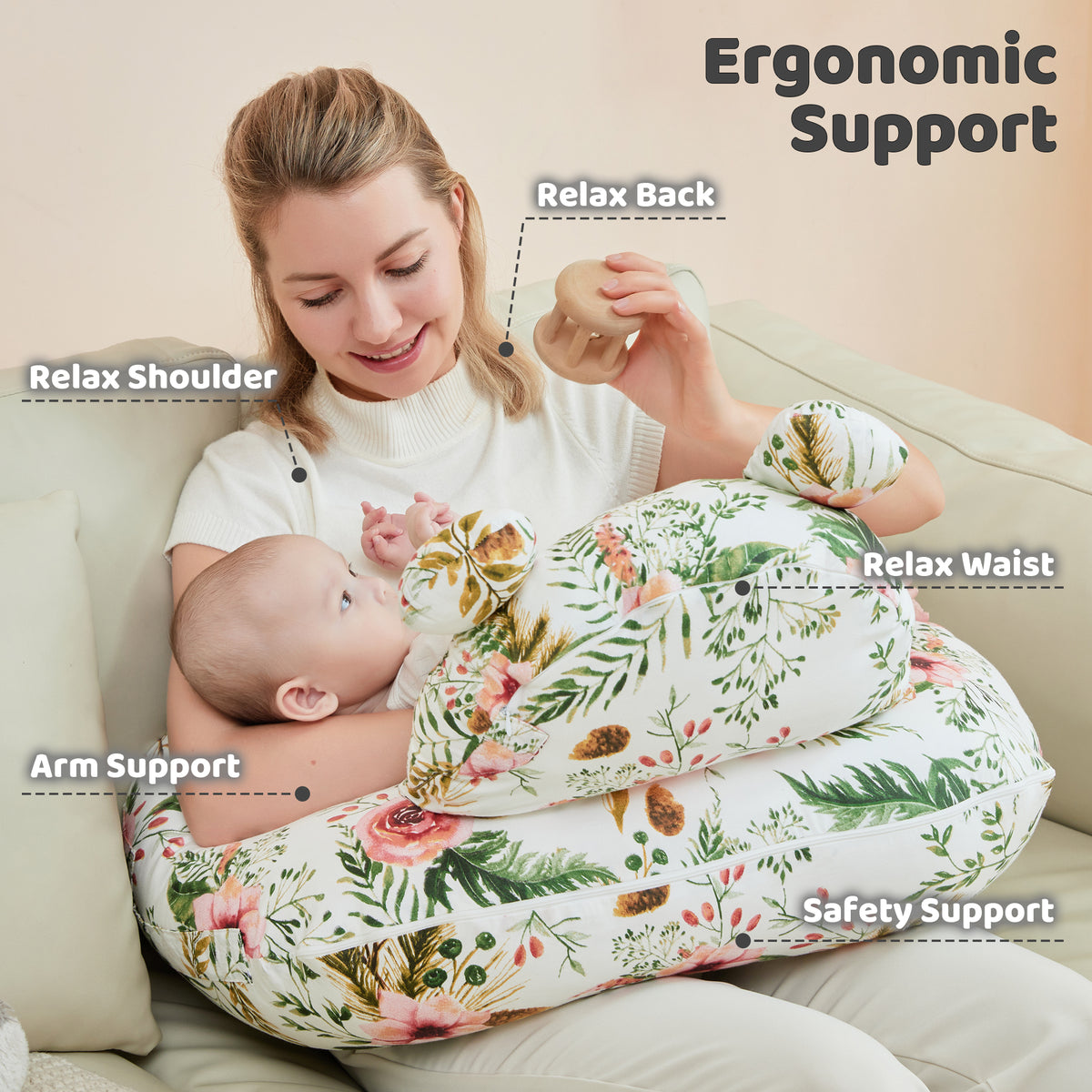 Rose Nursing Pillow for Breastfeeding for Mom Support