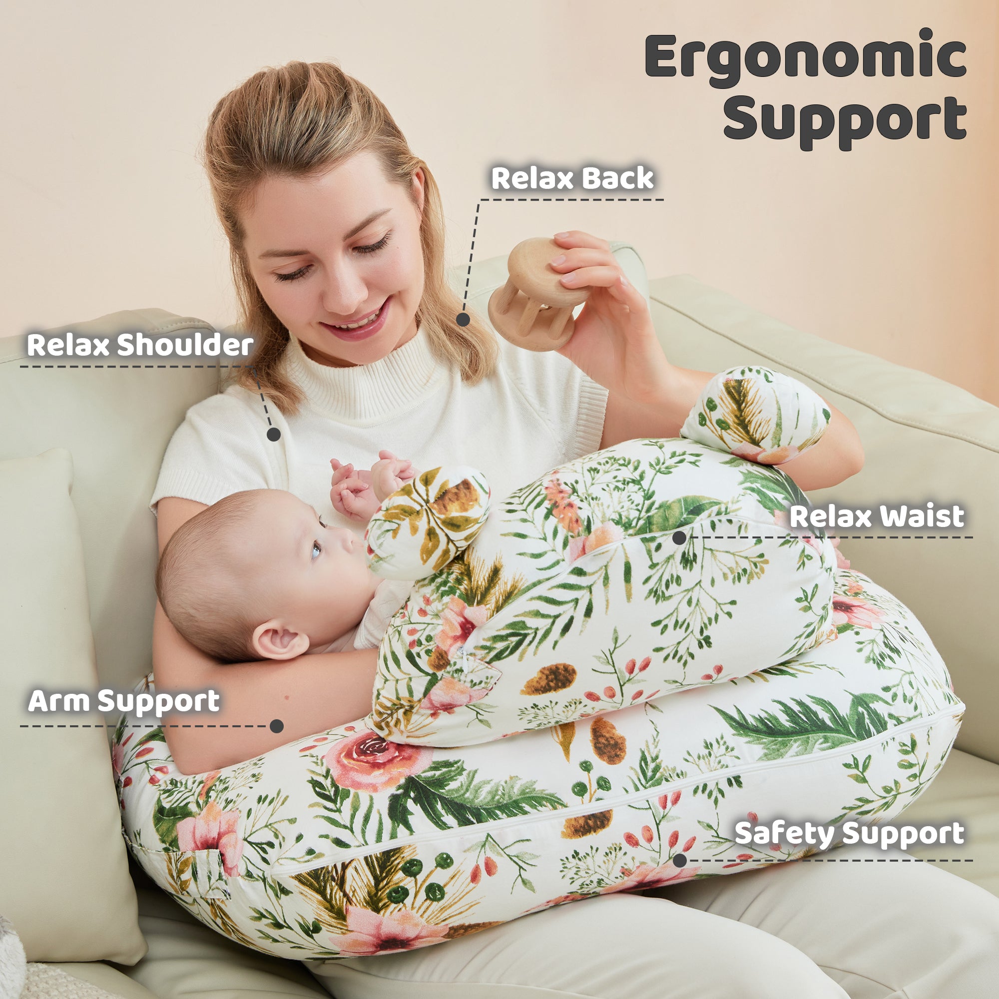 Rose Nursing Pillow for Breastfeeding for Mom Support