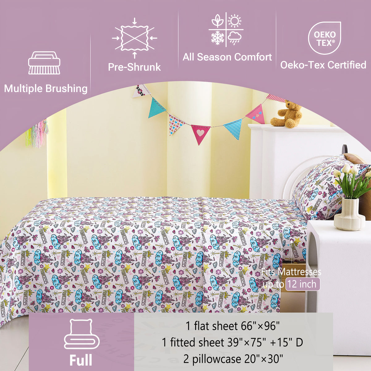 Castle Diamond Kids Microfiber Bed Sheet Set Deep Pocket Soft & Breathable