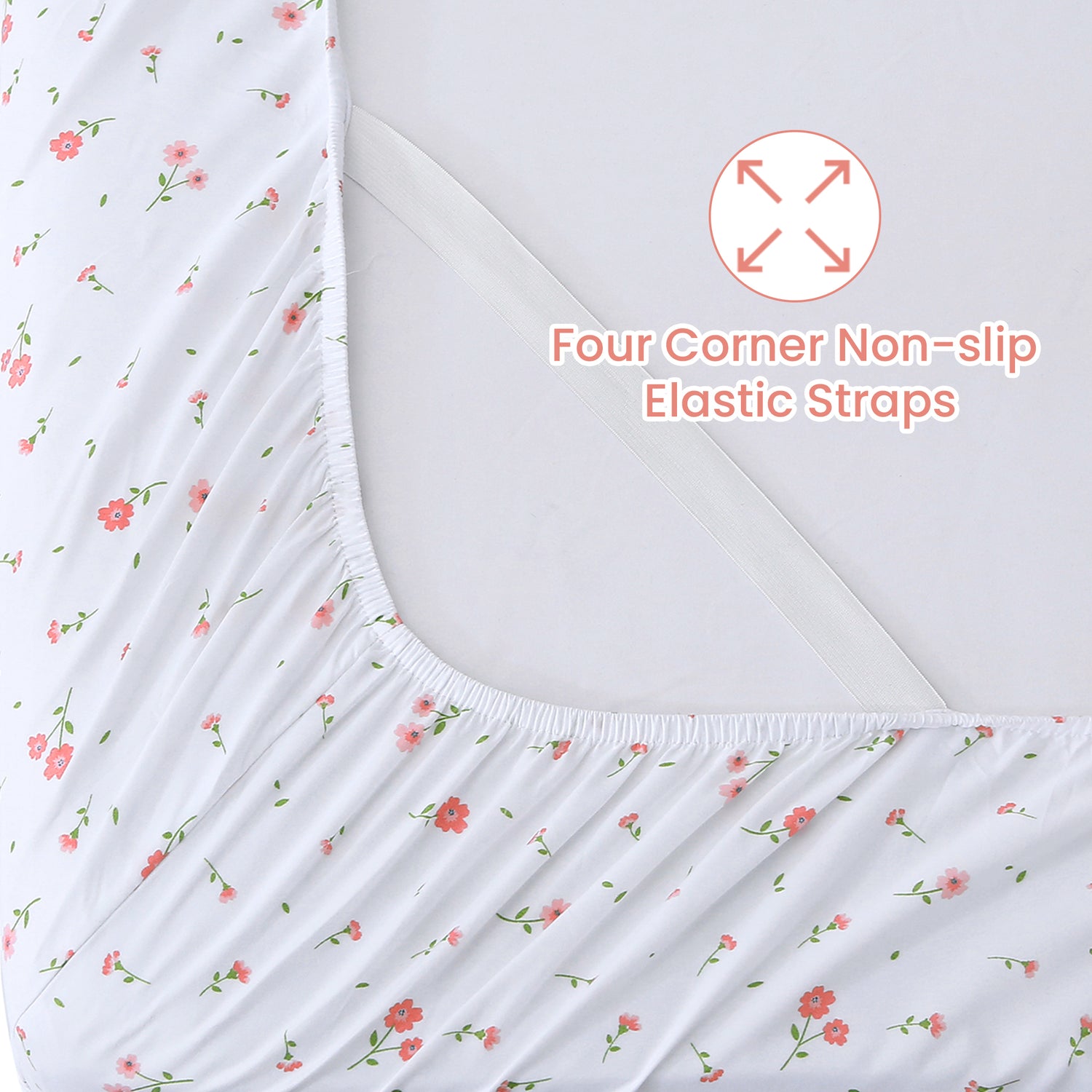 Dainty Pink Floral  Pattern  Bed Sheet Set with Non-slip Straps