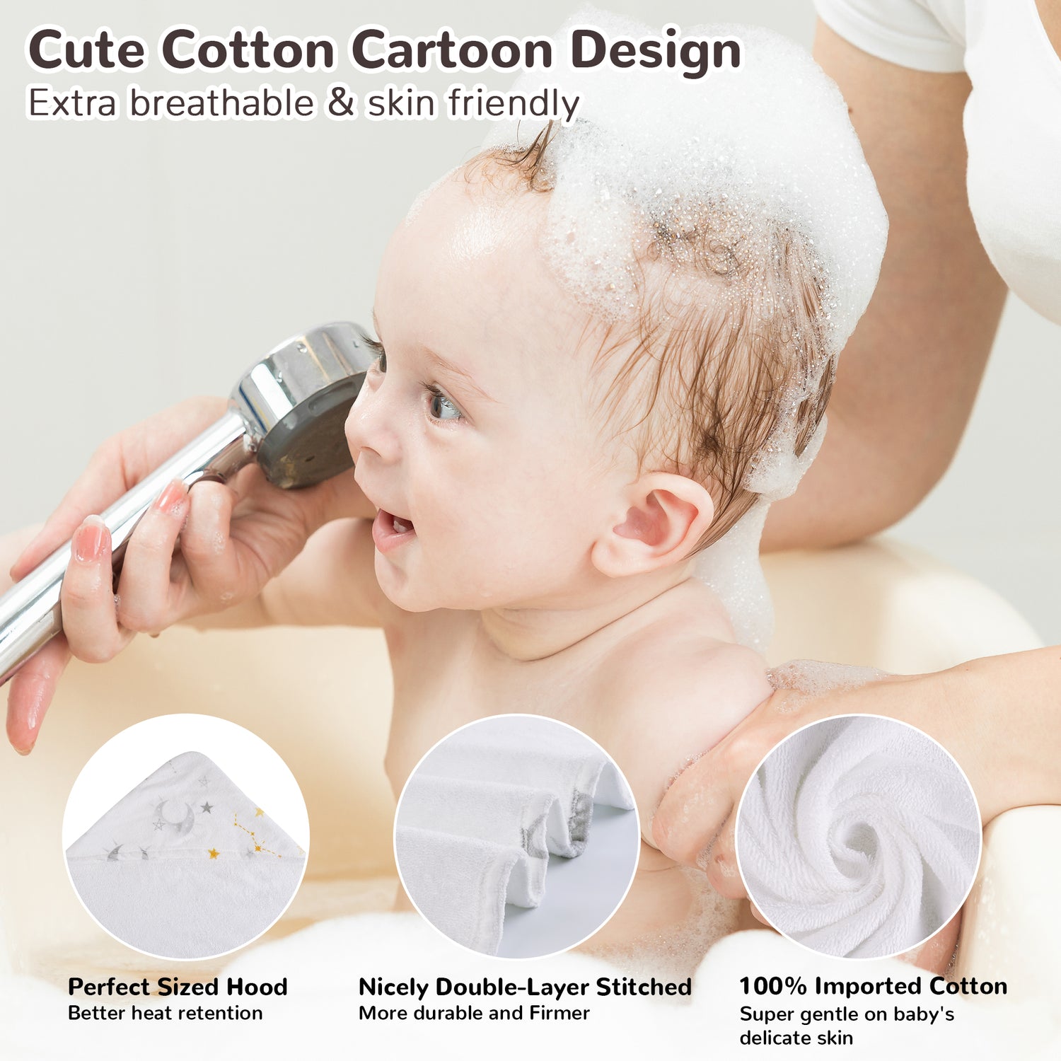 (Moon & Leaves) 2 Pack Cotton Hooded Baby Towels, Extra Thick and Absorbent, 32" * 32"