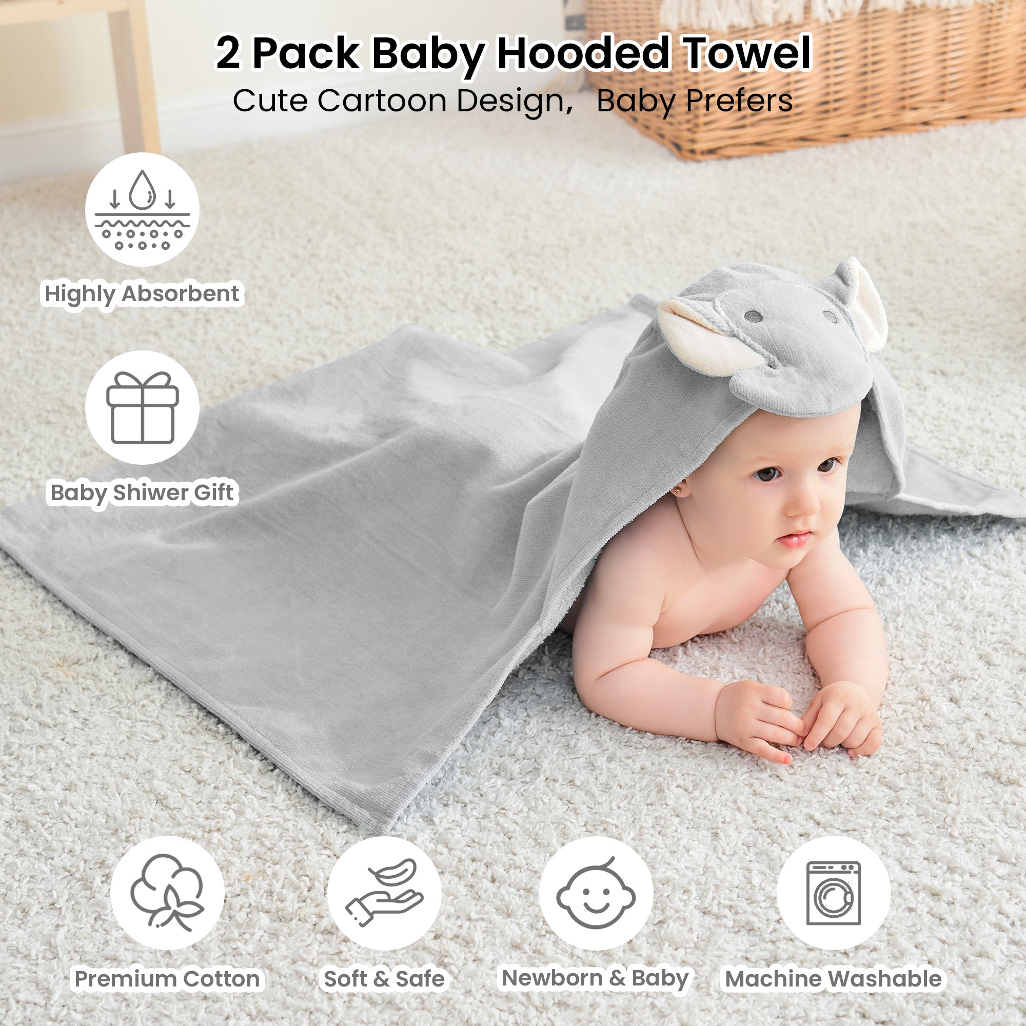 Puppy & Elephant Baby Towels with Hood