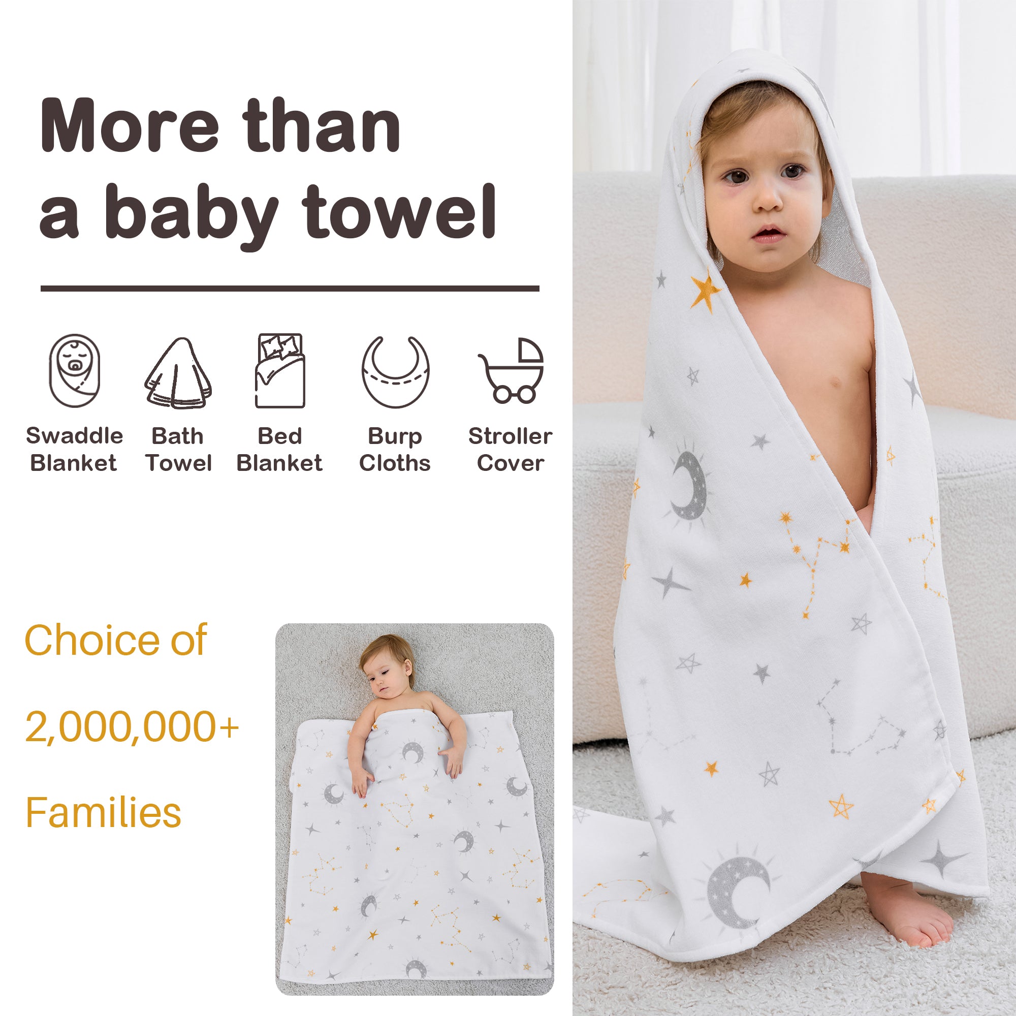 (Green Leaves) 2 Pack Cotton Hooded Baby Towels, Extra Thick and Absorbent, 32" * 32"