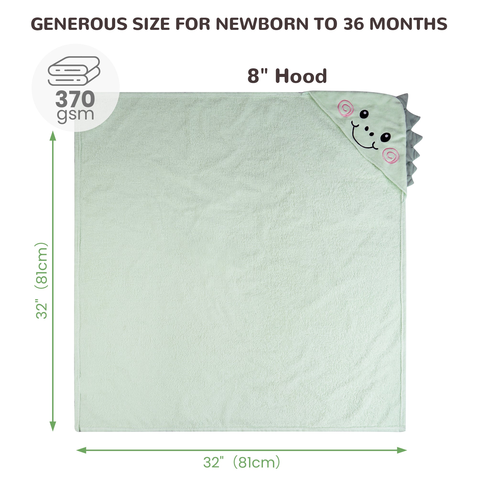 (Dinosaur & Cat) 2 Pack Cotton Hooded Baby Towels, Extra Thick and Absorbent, 32" * 32"