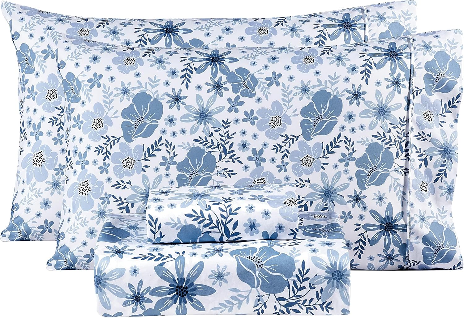 Vintage Blue & White Petal Bed Sheets Set