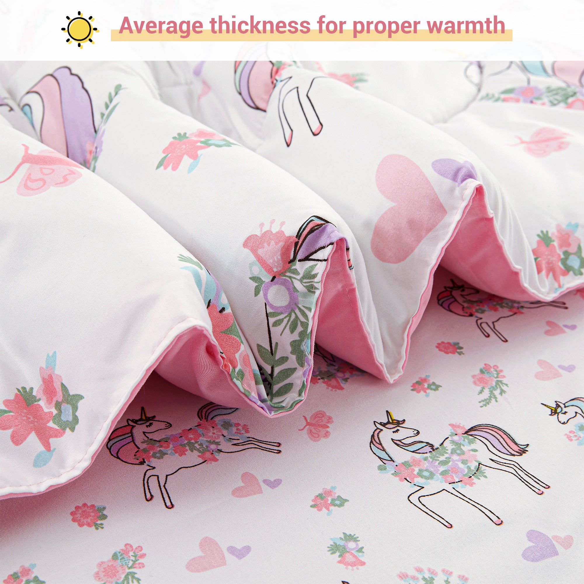 Dreamy Unicorn Floral Bedding Set for Kids– 5 or 7 Piece Options