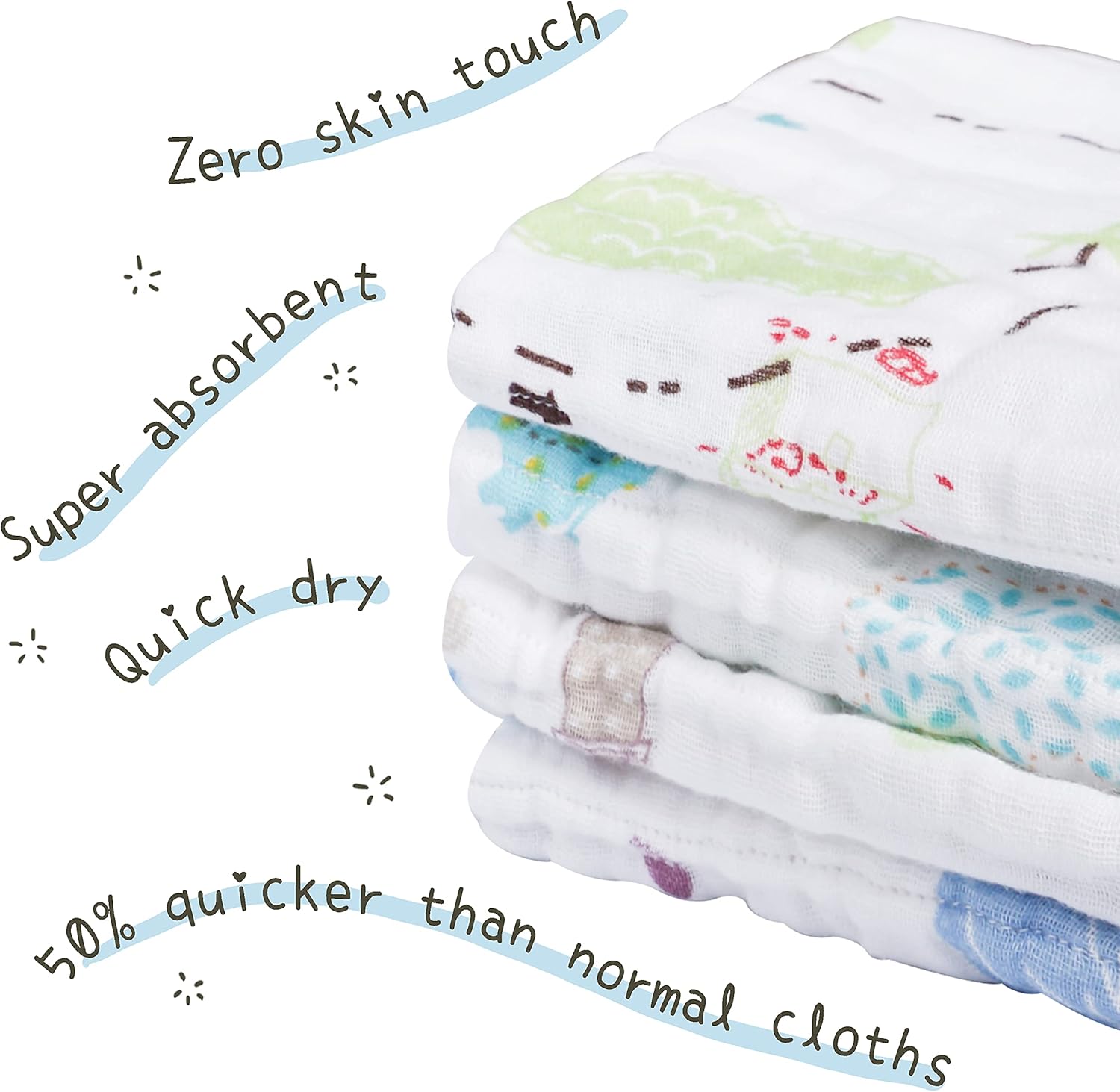 Blue Elephant Baby Muslin Burp Cloths 10" x 20" 4 Pack
