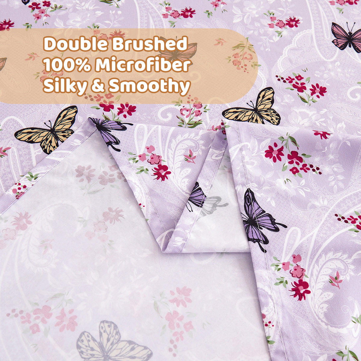 Lavender Butterfly Bed Sheet Set Deep Pocket Double Brushed Microfiber