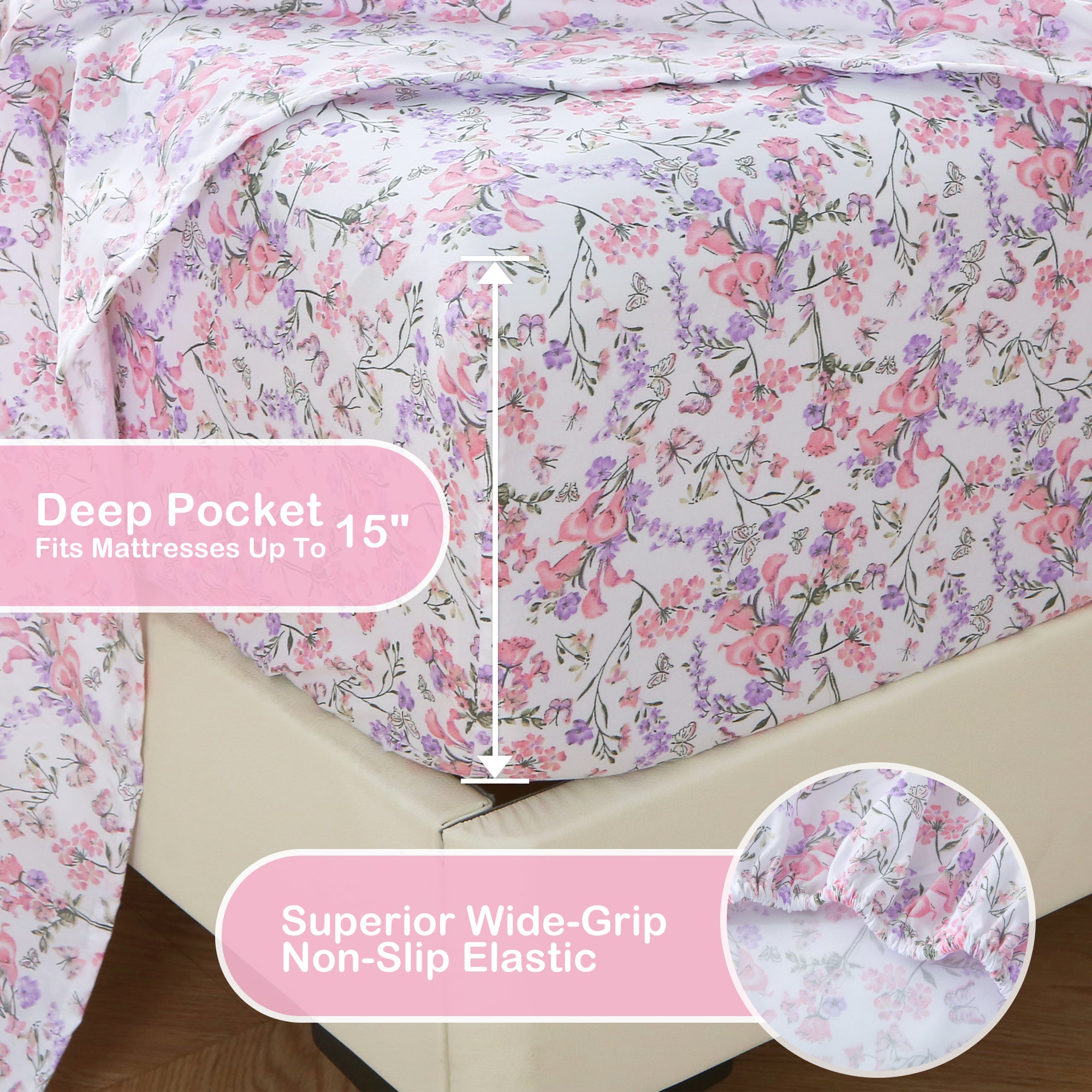 Pink Purple Ditsy Bed Sheets Set