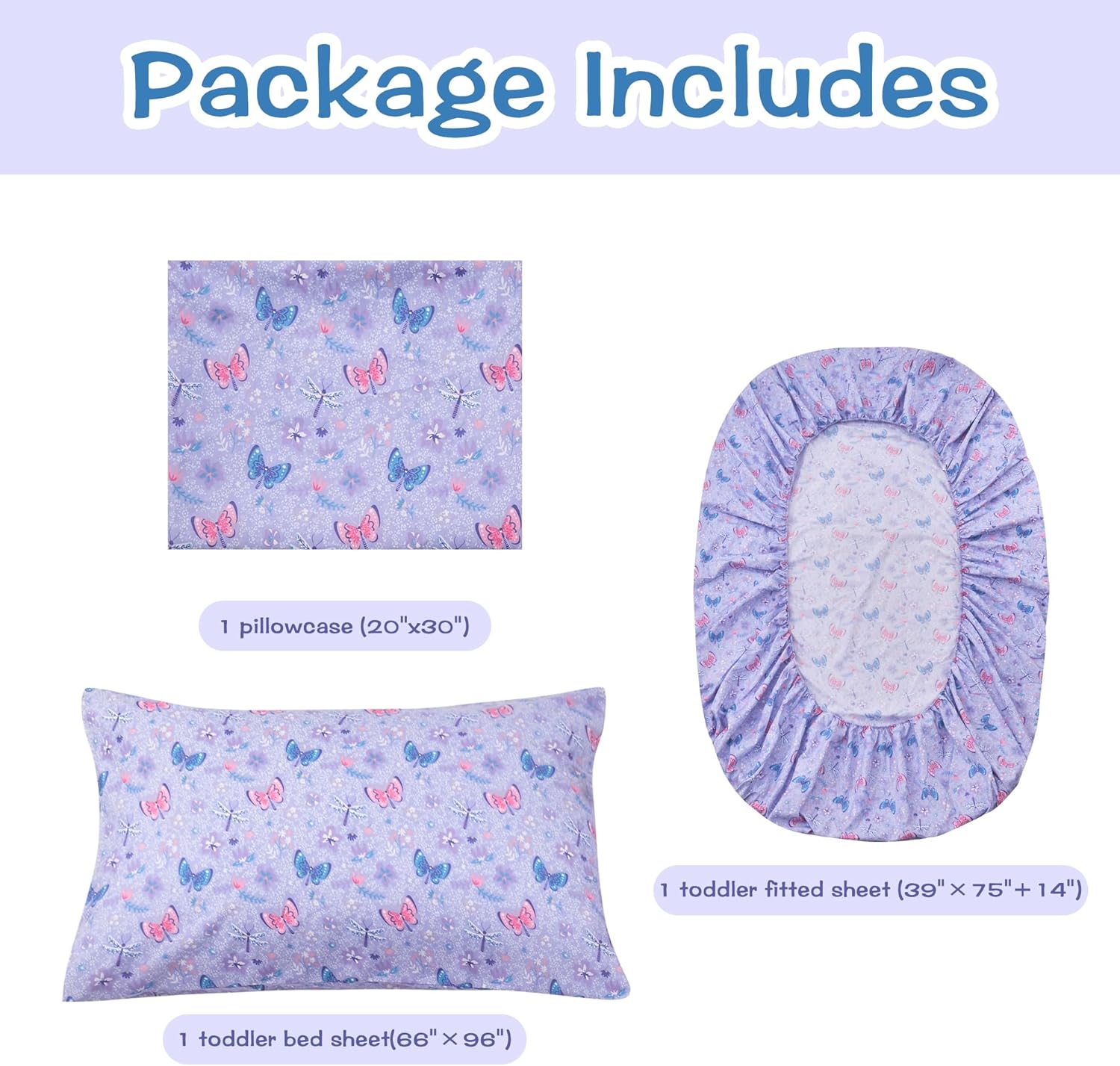 Floral Butterfly 3 Pcs Kids Twin Size Sheet Set