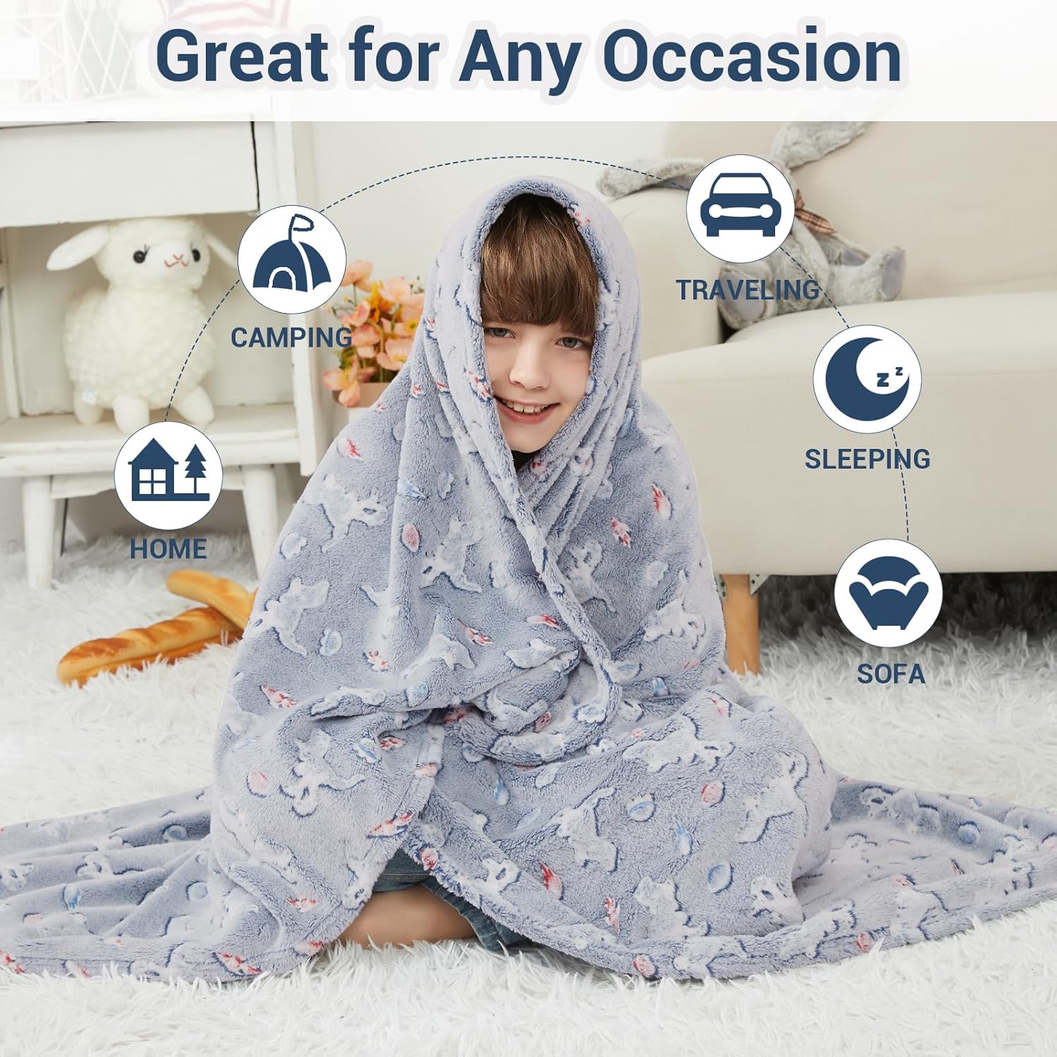 Glow Jurassic Dinosaurs Kids Throw Blanket
