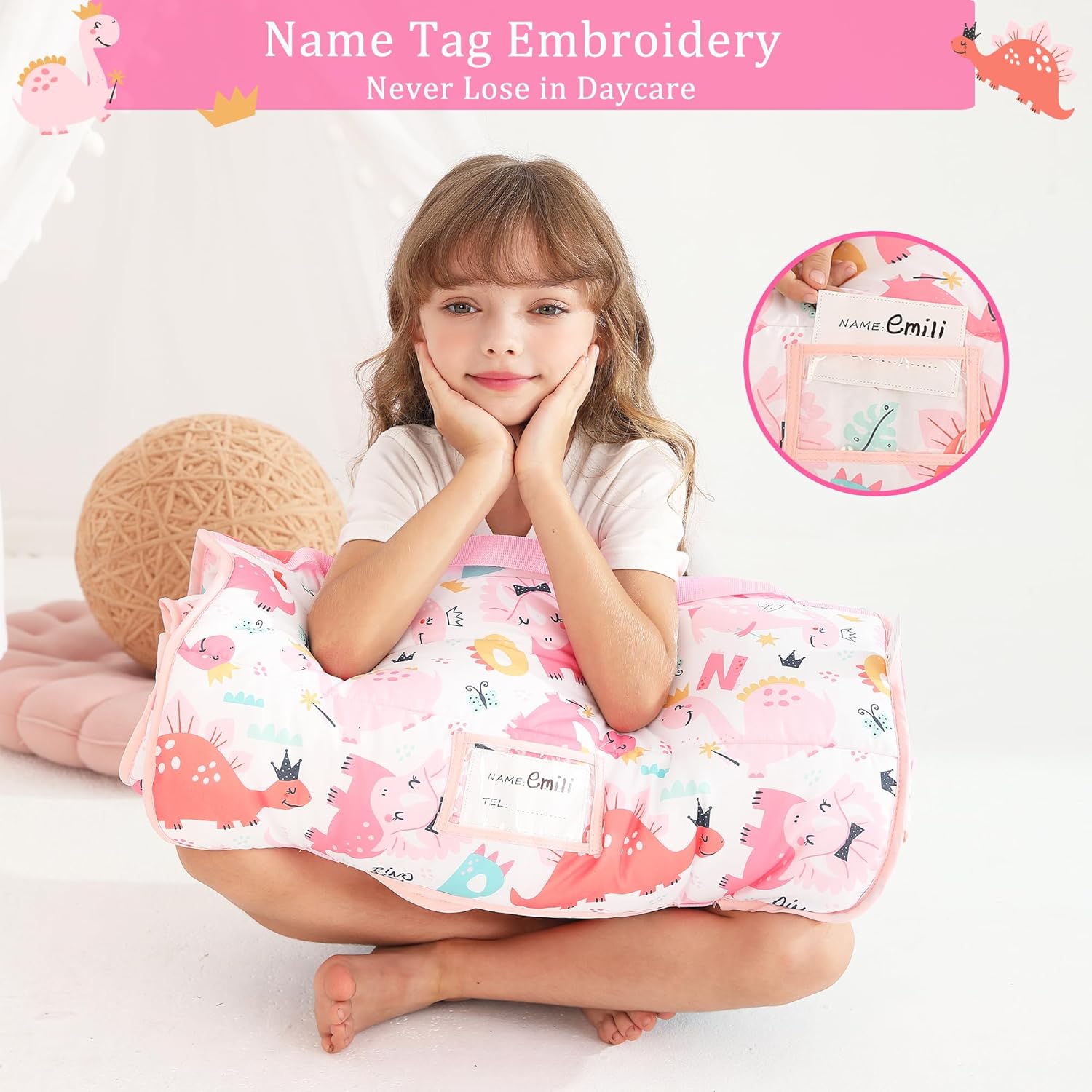 Cozy Comfort Nap Mat - Pink Dino Parade