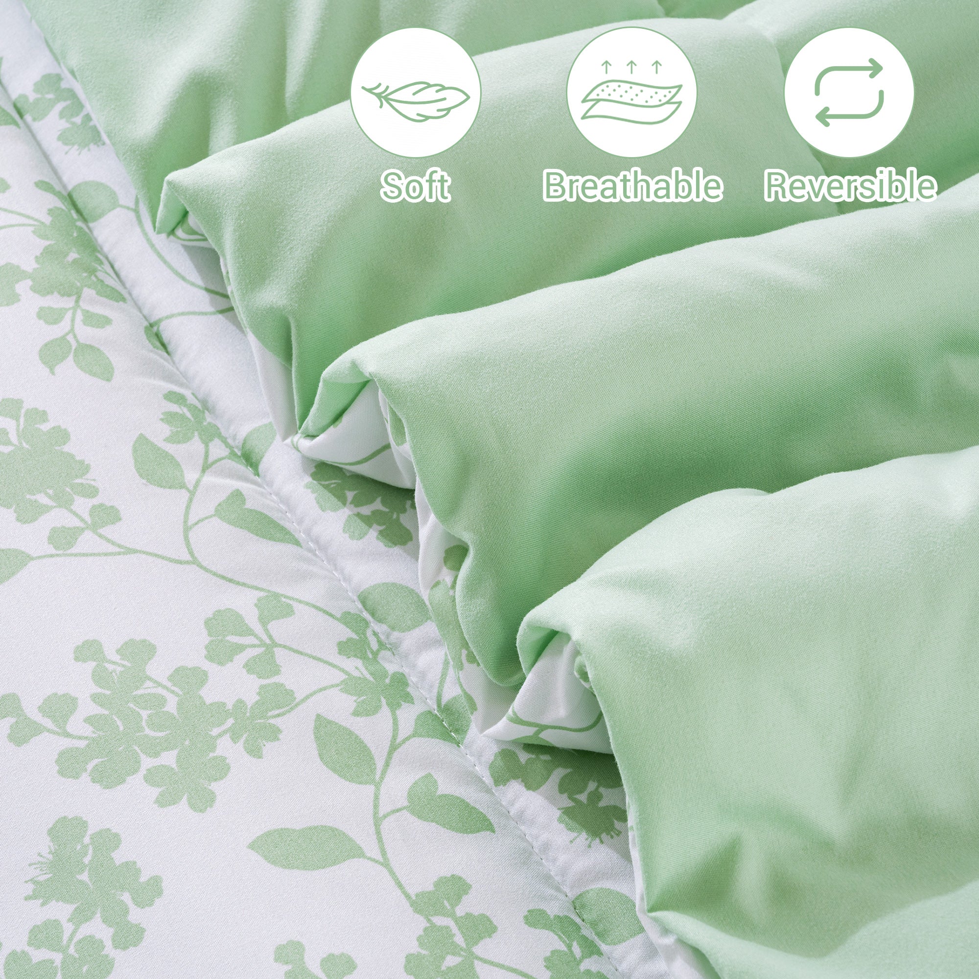 Pastel Green Floral Retreat Comforter Set 7 Pieces