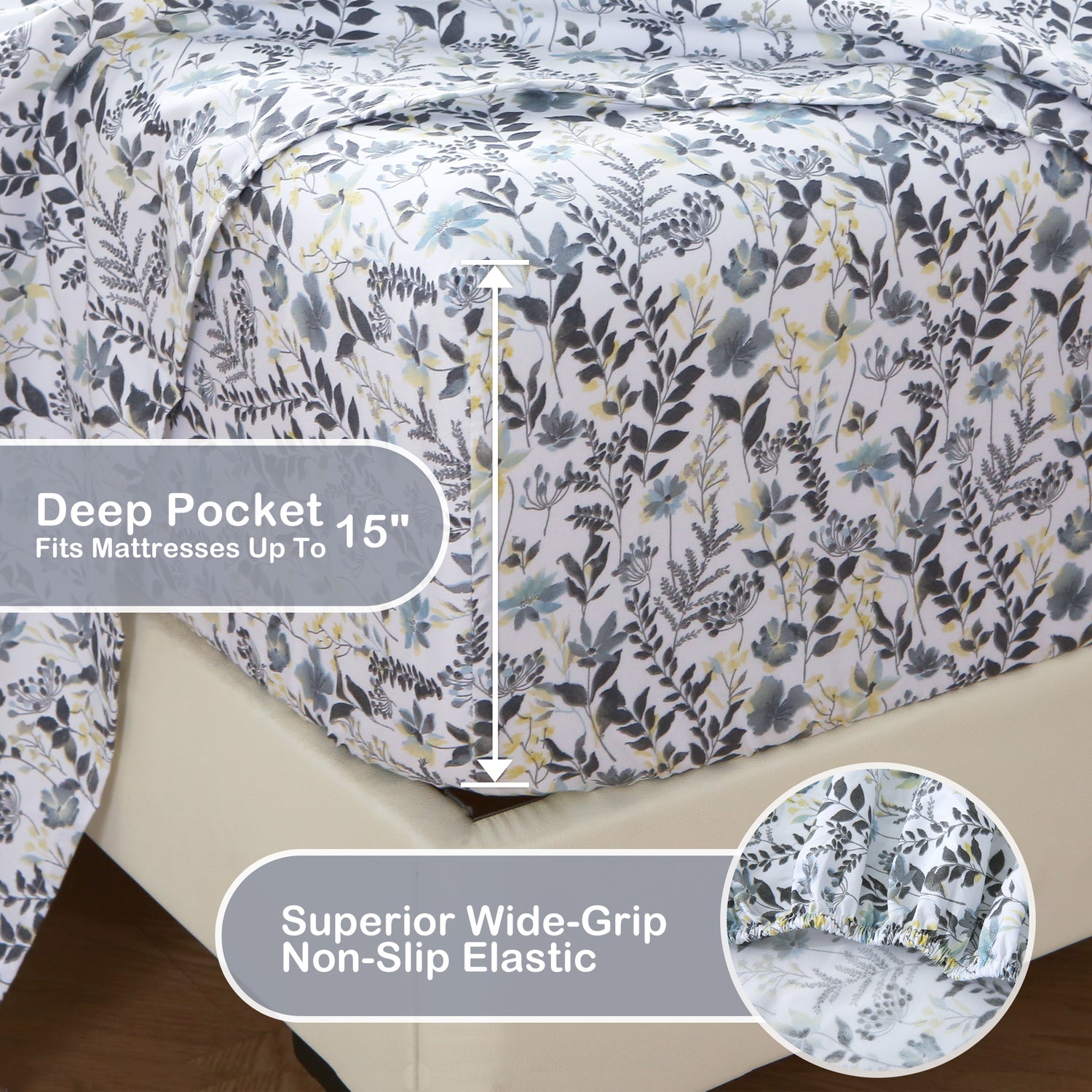Yellow Blue Gray Gradient Flowers Bed Sheets Set