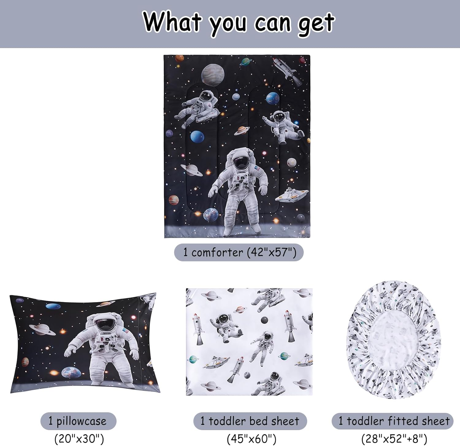 Astronaut Printed Toddler Comforter Set– 4 Piece