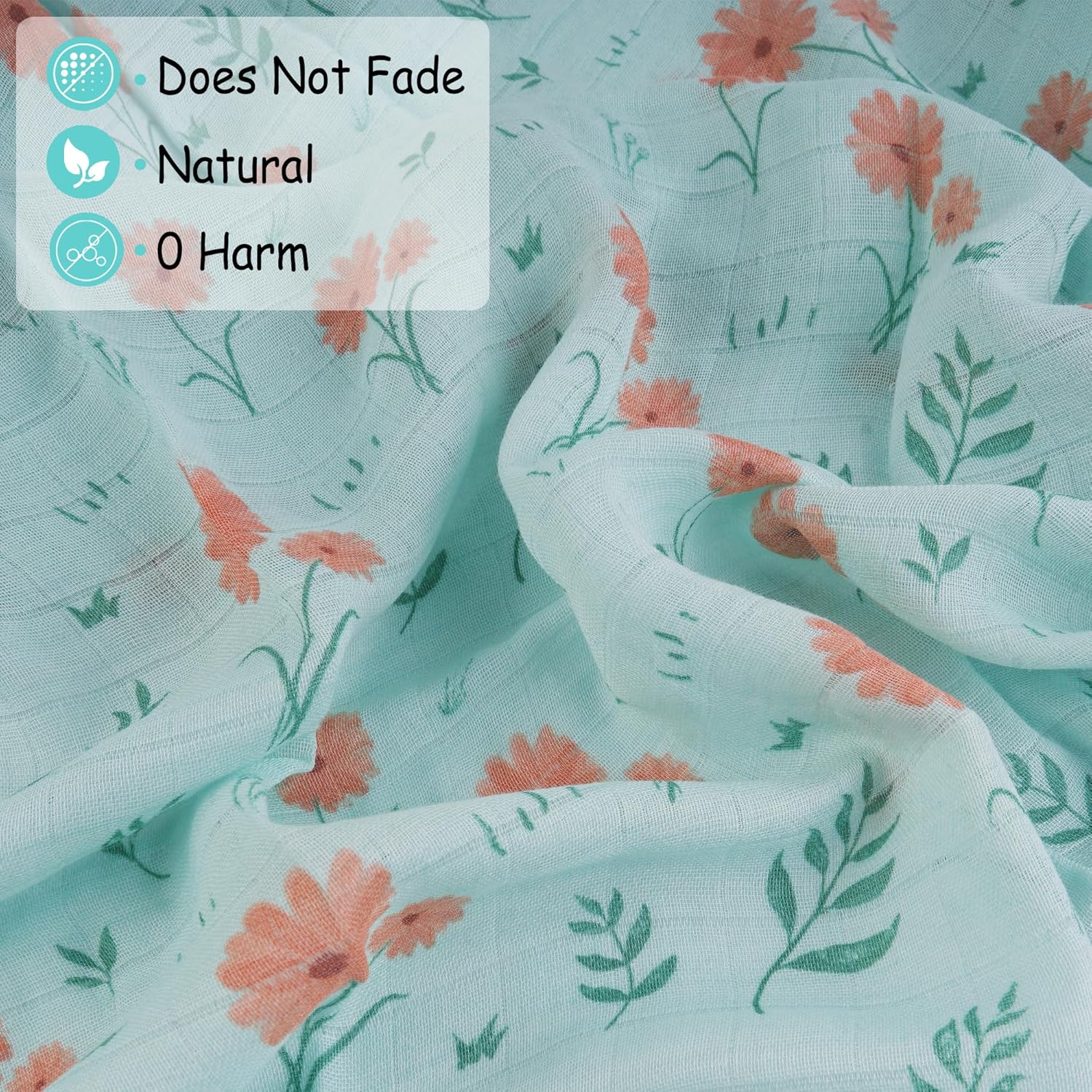 Muslin Swaddle Blankets, Breathable and Skin-Friendly Baby Receiving Blankets, 4-Pack Plants, 47 x 47 inches